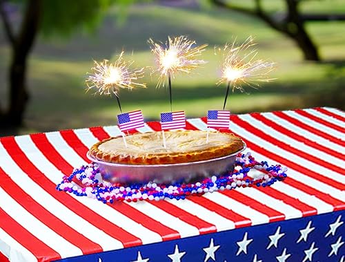 Miniatura 7 de CAMIRUS 4 manteles con diseño de bandera estadounidense, mantel patriótico del 4 de julio (54 x 108 pulgadas), mantel de plástico con estrellas y