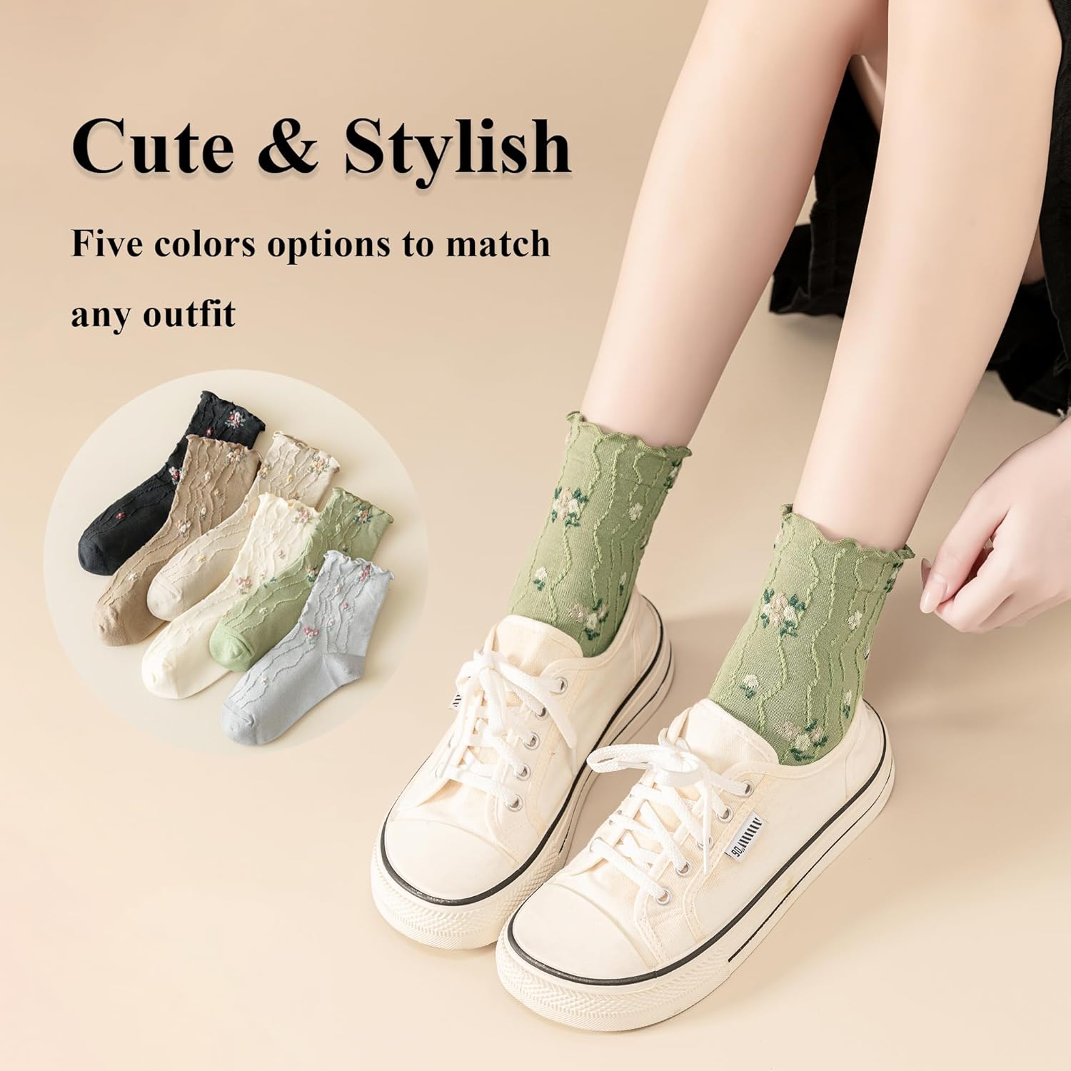 Womens Ruffle Crew Socks Vintage Patterned Ankle Casual Fashion Dress Sock Cute Lettuce Floral Socks 5/6 Pack - Image 5