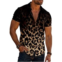 VIPWOLF Mens Leopard Print Shirt Top Button Down Short Sleeve Vintage Cheetah Shirts