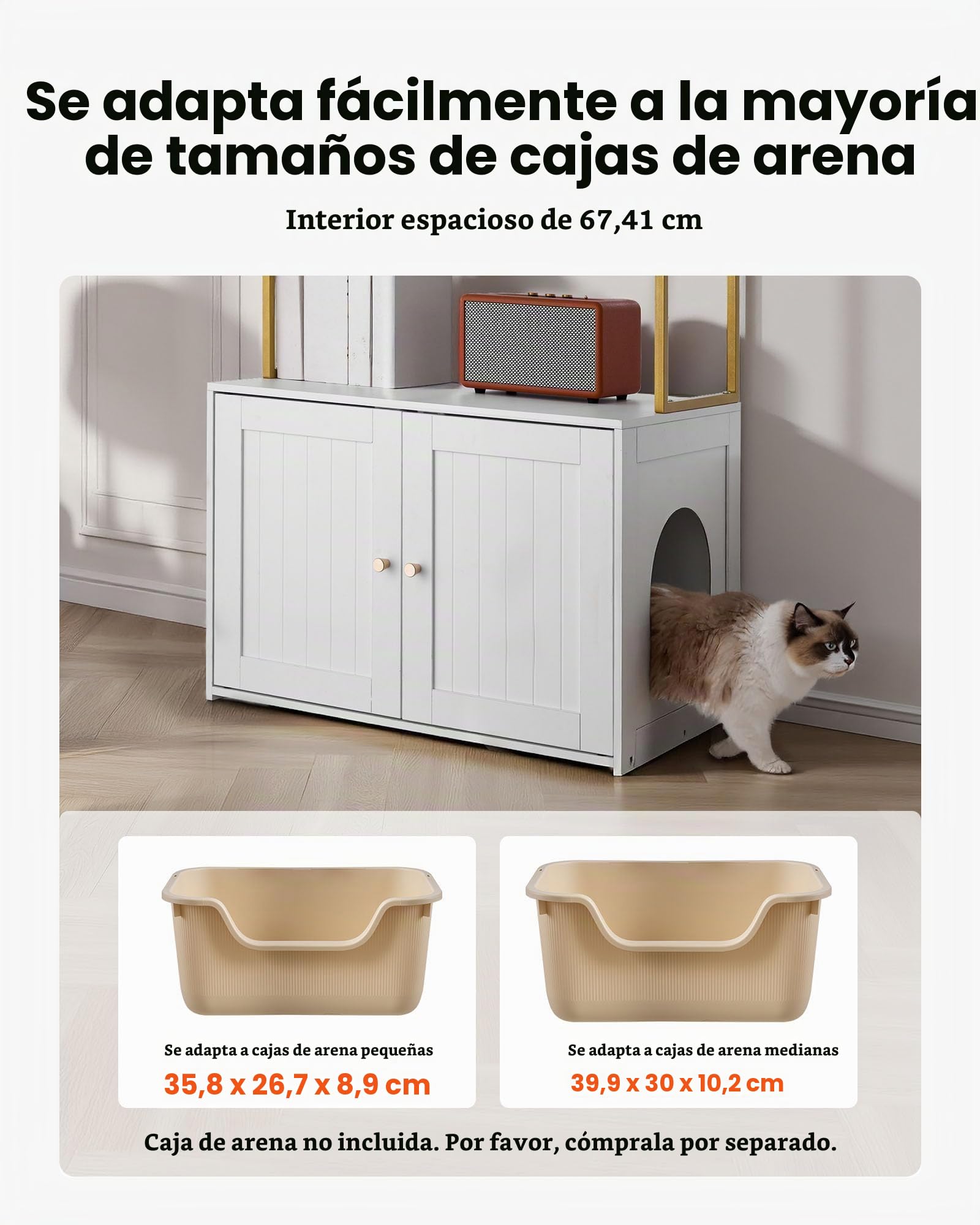 VEVOR Arenero para Gatos, 700 x 450 x 1245 mm, con Patas de Metal y Estantes de Almacenamiento de 2 Niveles, Caseta para Gatos, Compatible con la Mayoría de Areneros, Ideal para el Salón, Blanco