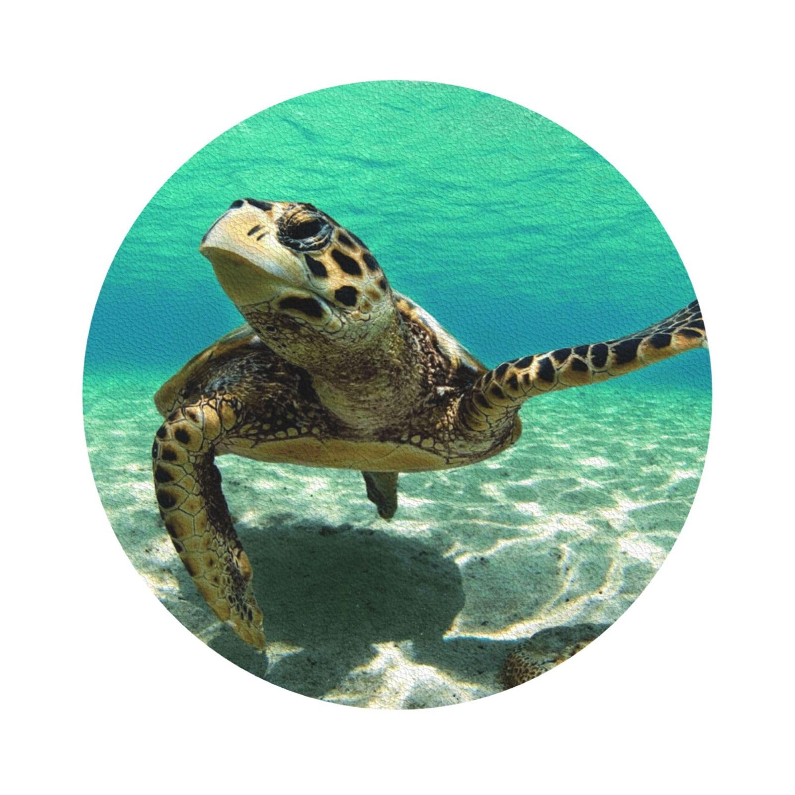 Sea Turtle PU Leather Coasters Set of 6 Round Drink Coasters