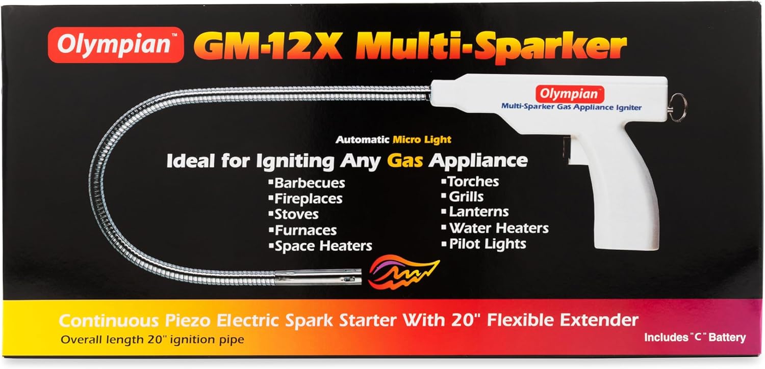 Camco Olympian GM 12X Multi Sparker - 26-inch Long w/ 20-inch Pipe Battery Operated Gas Appliance Lighter - No Butane Required - (57561)