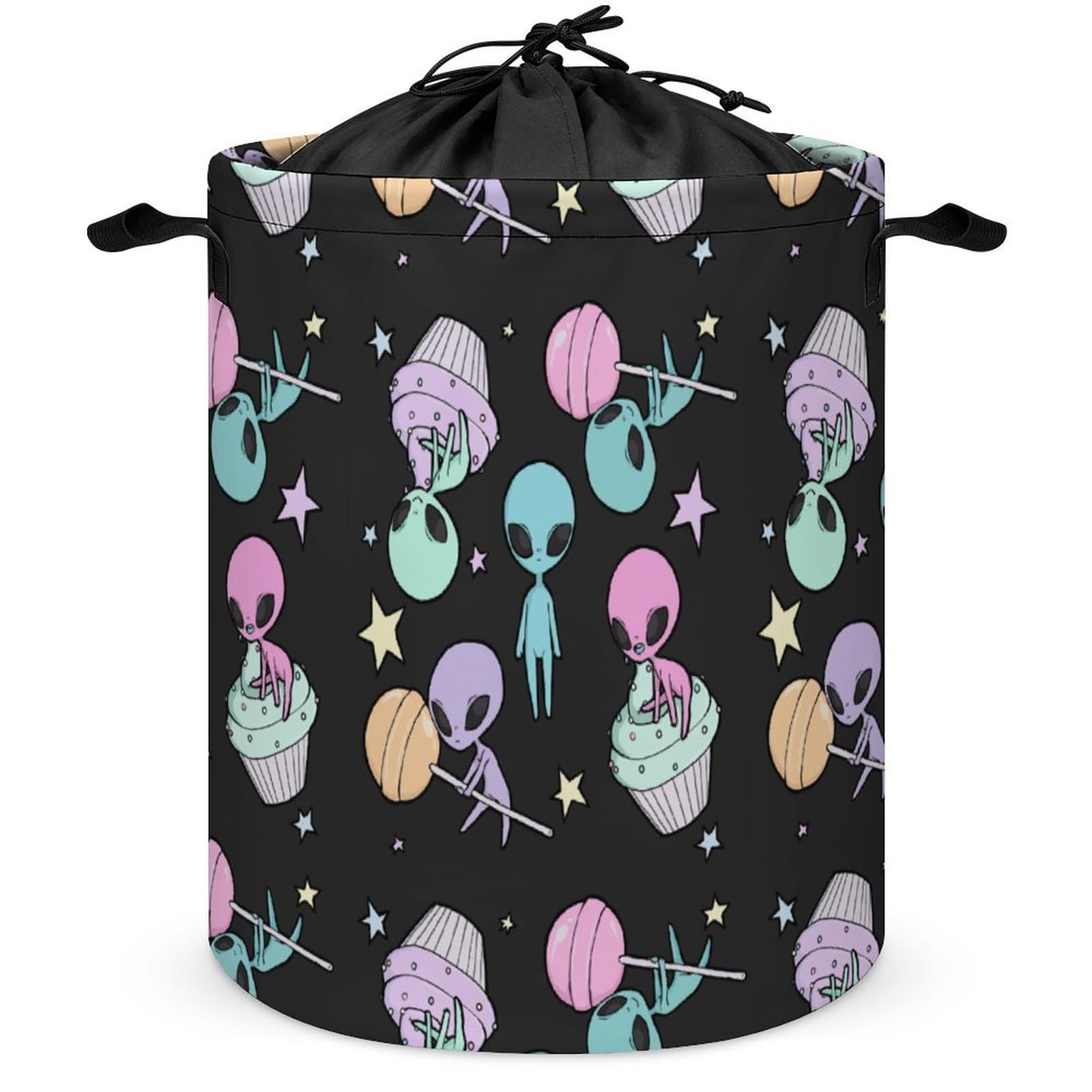 Qjjinxior Drawstring Laundry Hamper, Alien Laundry Basket, Washing Basket with Handle