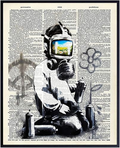 Banksy Gas Mask Graffiti Street Art Mural - Contemporary Dictionary Art, Home Decor - Upcycled Wall Art Print, Poster - Unique Room Decorations -