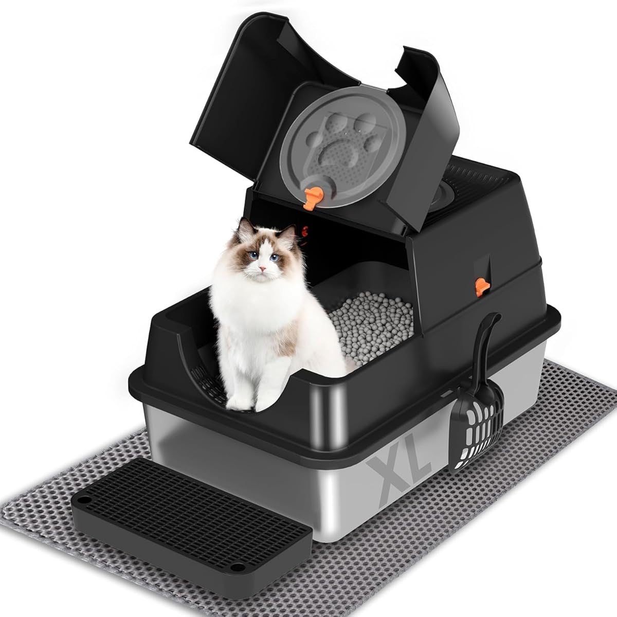 Citylife Stainless Steel Litter Box with Lid Flip-Top Removable High Enclosed Cat Litter Box with Litter Mat Step&Litter Scoop Metal Litter Pan Easy Cleaning Odor-Resistant Large Space for Cats Black : Amazon.ca: Pet Supplies