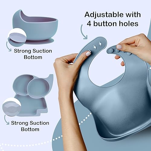 Miniatura 4 de Mummentos Juego de alimentación de silicona para bebés, 8 piezas de utensilios de primera calidad, suministros de alimentación para bebés,
