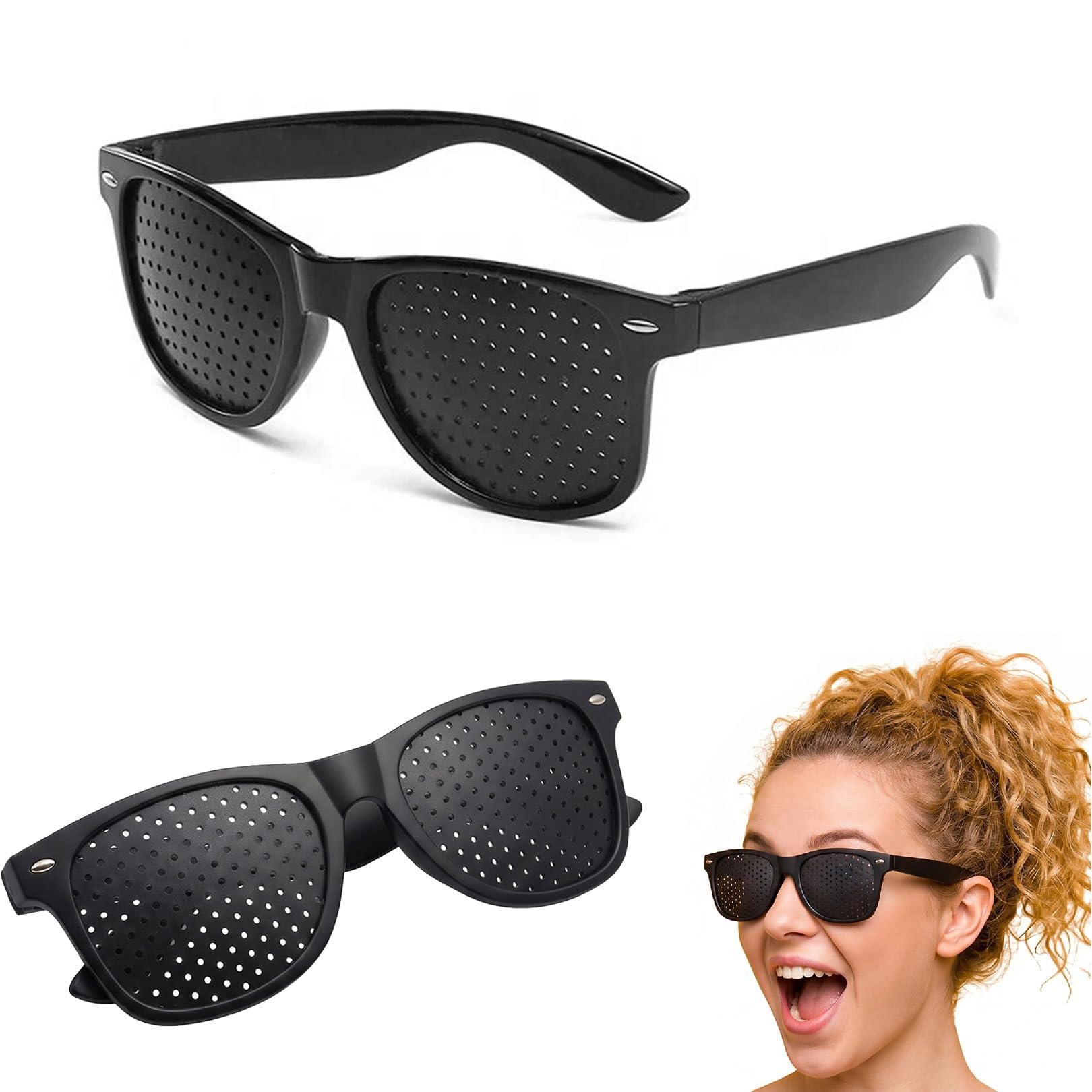 2PCS Pinhole Glasses,Lunisk Correction Glasses for Eye Exercise & Relaxation,Pin Hole Correction Strengthening Pinhole Sunlasses for Visual Fatigue Relief,Focus Training and Vision Improvement (Black)