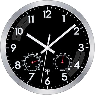 Wanduhr Funk mit Temperaturanzeige Küchenuhr Batteriebetrieben 25cm