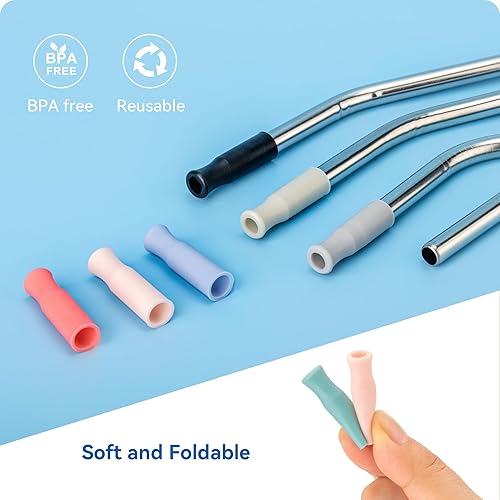 Miniatura 5 de Prurex Paquete de 3 pajitas flexibles de acero inoxidable para vaso de 40 onzas, con las puntas de silicona del mismo color del vaso Stanley de 40