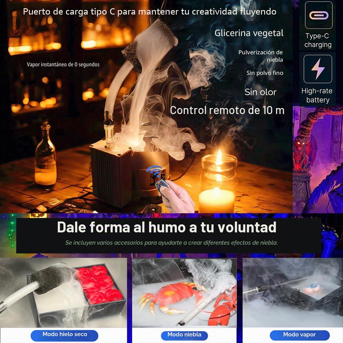 Mini máquina de niebla para fiestas al aire libre, portátil, ligera, humo, pequeña máquina para DJ escenario interior (negro), ML-FMOFOG1