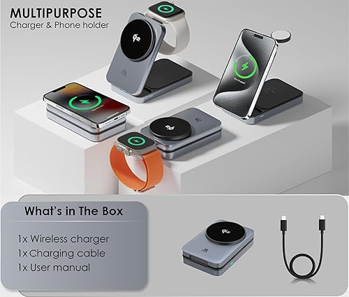 Miniatura 2 de Estación de carga 3 en 1, soporte de cargador inalámbrico Magsafe Qi2, estación de carga inalámbrica plegable compatible con tu Apple iPhone