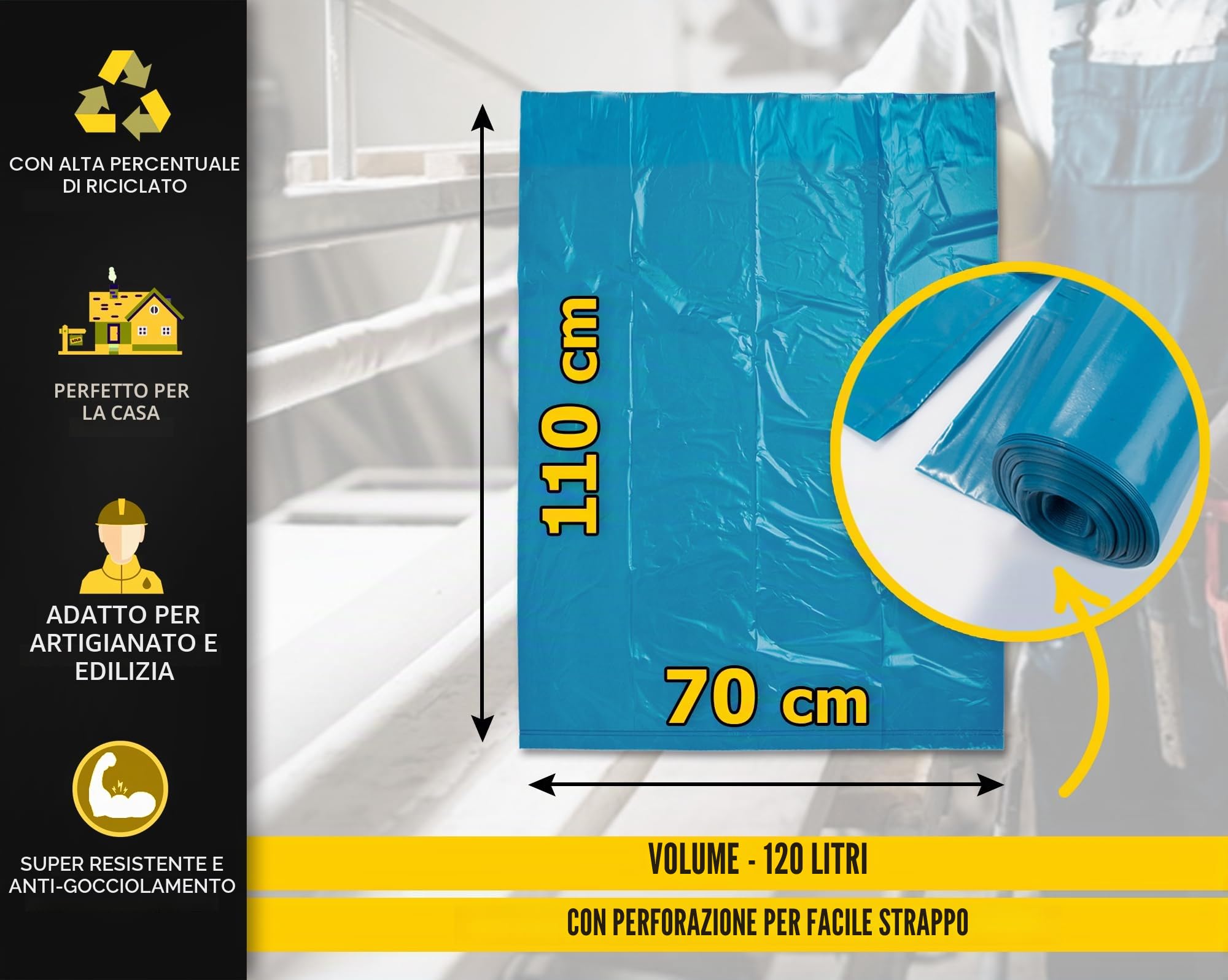 Sacchi per spazzatura 120 litri blu - 150 pezzi - estremamente resistenti agli strappi - sacchi per rifiuti - sacchi per rifiuti XXL - tipo 100 extra - Sacchi per spazzatura 120 L