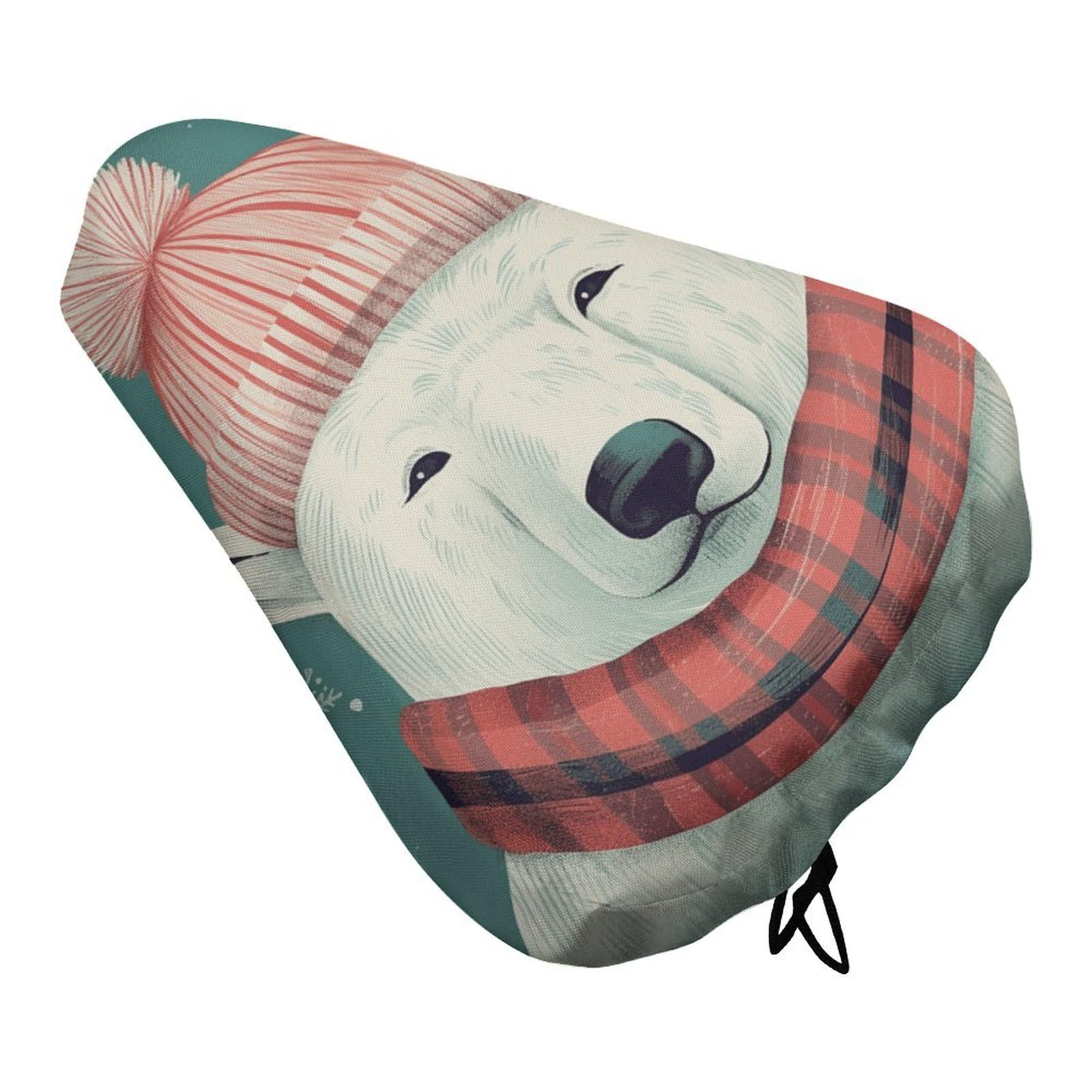 Bear Wearing Hat Bike Seat Cover for Men Women, Waterproof & Dustproof Bike Seat Cushion with Drawstring, Adjustable Bicycle Saddle Cover for Or Rain & Sun Protection