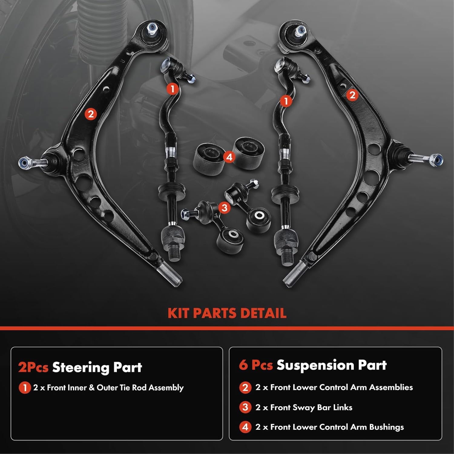 A-Premium 8Pcs Front Suepnsion Kit, Lower Control Arm & Bushing, Sway Bar Link, Inner & Outer Tie Rod End, Compatible with BMW E36 Series - 1992-2002 - Z3 318i 318is 318ti 323is 325i 325is 328i, RWD