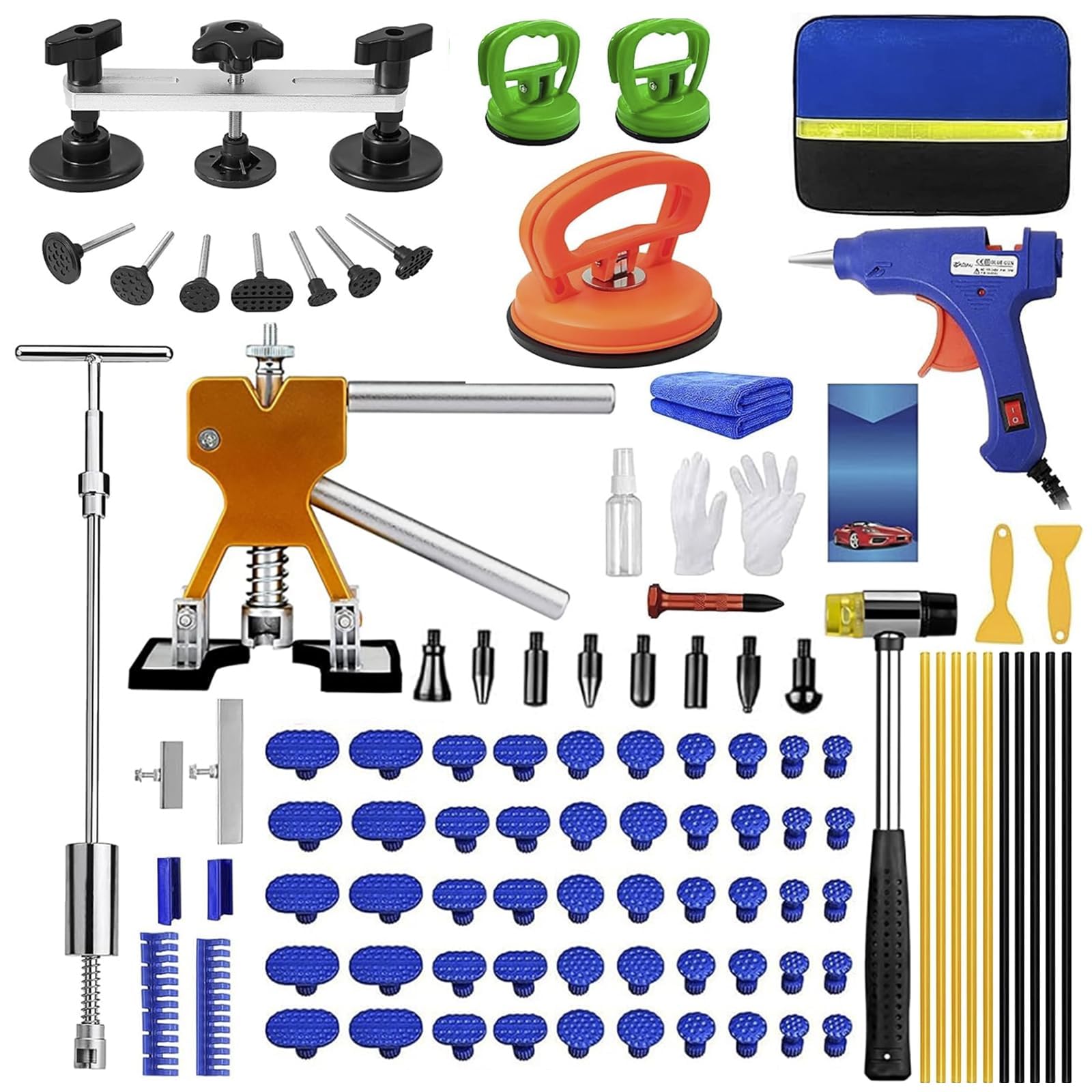 Photo 1 of 97PCS Dent Puller Kit, Paintless Dent Removal Kit for Dent Repair, Car Dent Repair Kit with Golden Lifter, Slide Hammer T-Bar, Bridge Puller, Car Dent Puller for Car Refrigerator Door Ding Repair