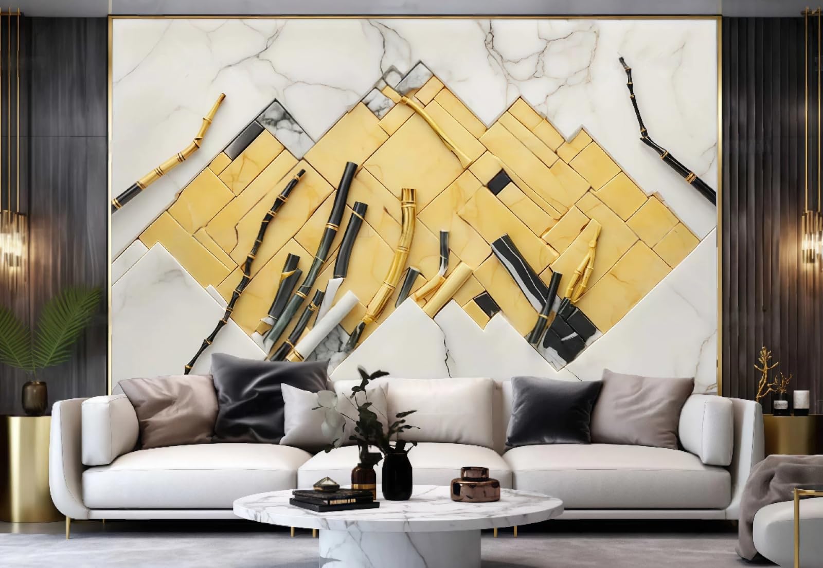 Nowoczesna tapeta prosta Rizhao Jinshan Bambus Art Marmur Malarstwo TV Sofa tło Ściana Sypialnia Salon Gabinet Ścienny, 3D, 430x300cm