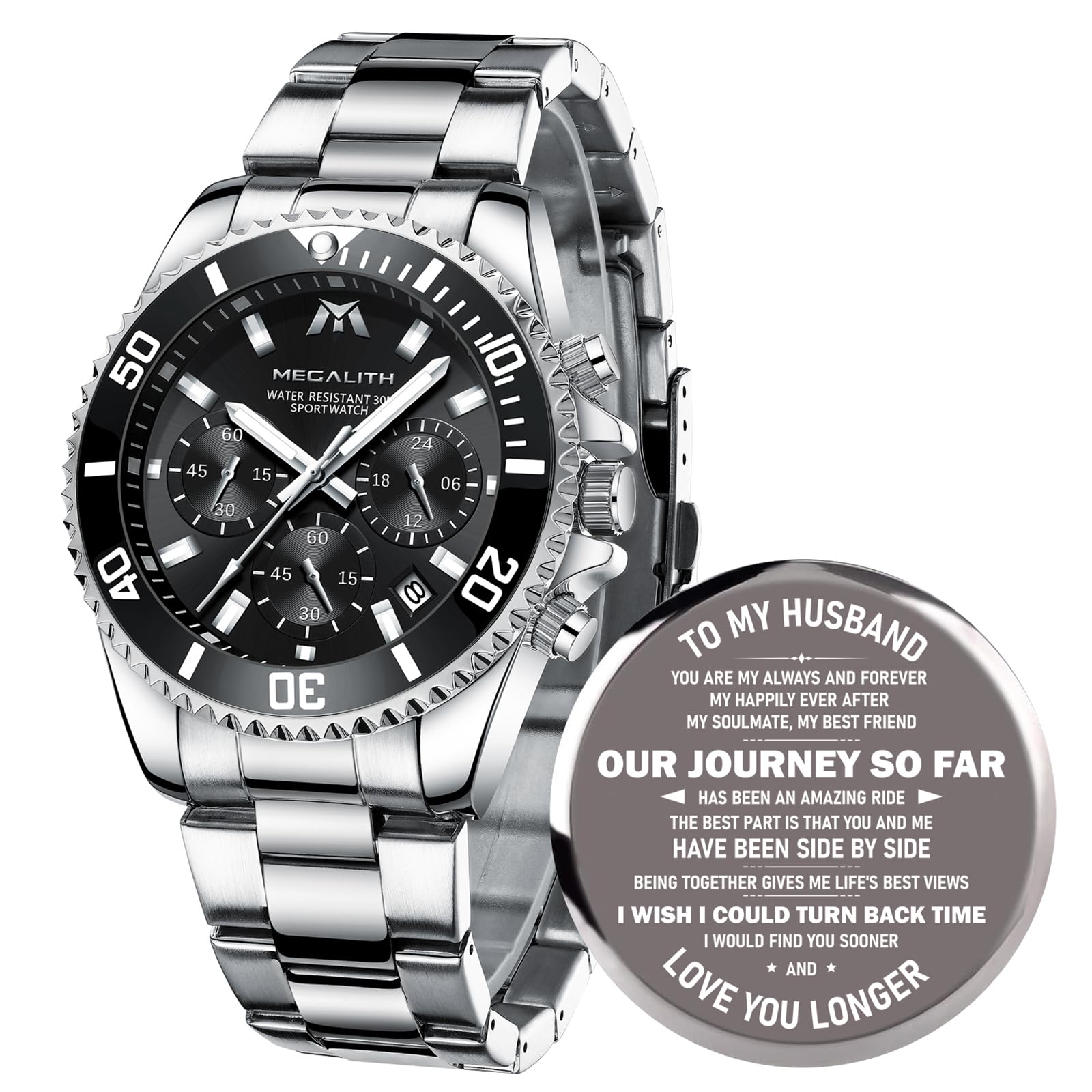 MEGALITH Relojes Hombre Acero Inoxidable Relojes Grande de Pulsera Cronógrafo Impermeable Elegante Reloj Analógico Hombre Diseñador Luminosa Fecha, Regalos para Hombres