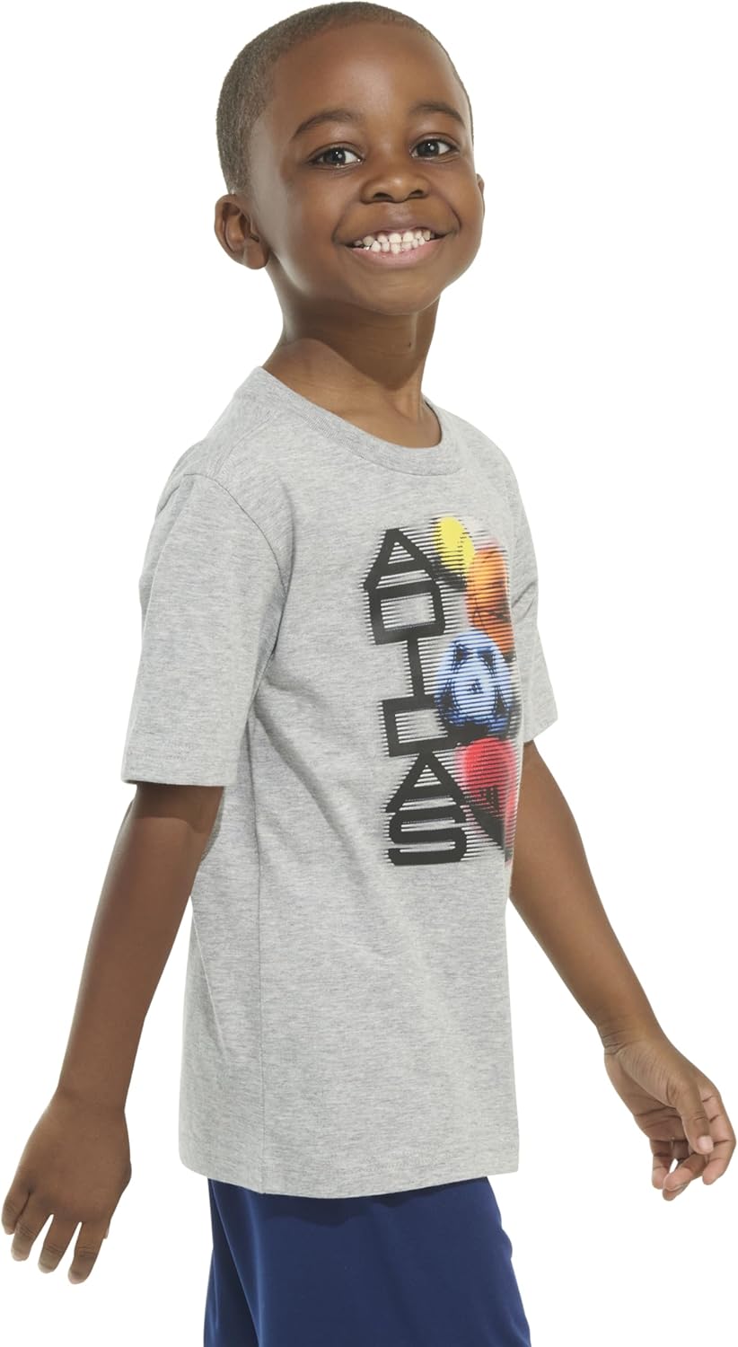 adidas Boys Short Sleeve Distortion Multi Sport Graphic Heather Tee Shirt - Image 6