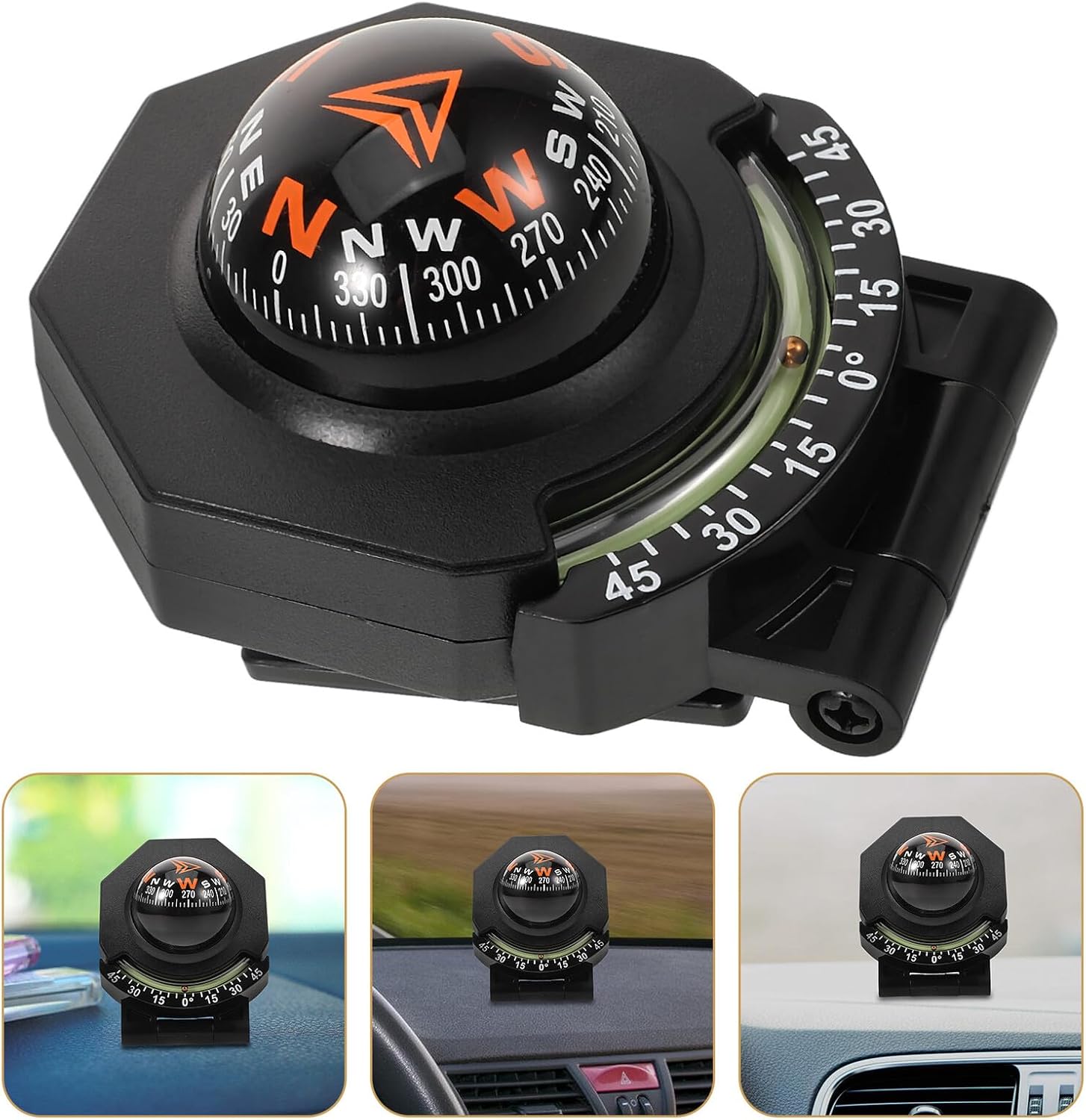 Car Mount Compass Ball with Tilt Gauge, High-Precision Foldable Dashboard Compass for Car and Boat Navigation, Automotive Interior Accessories for SUV and Truck Use