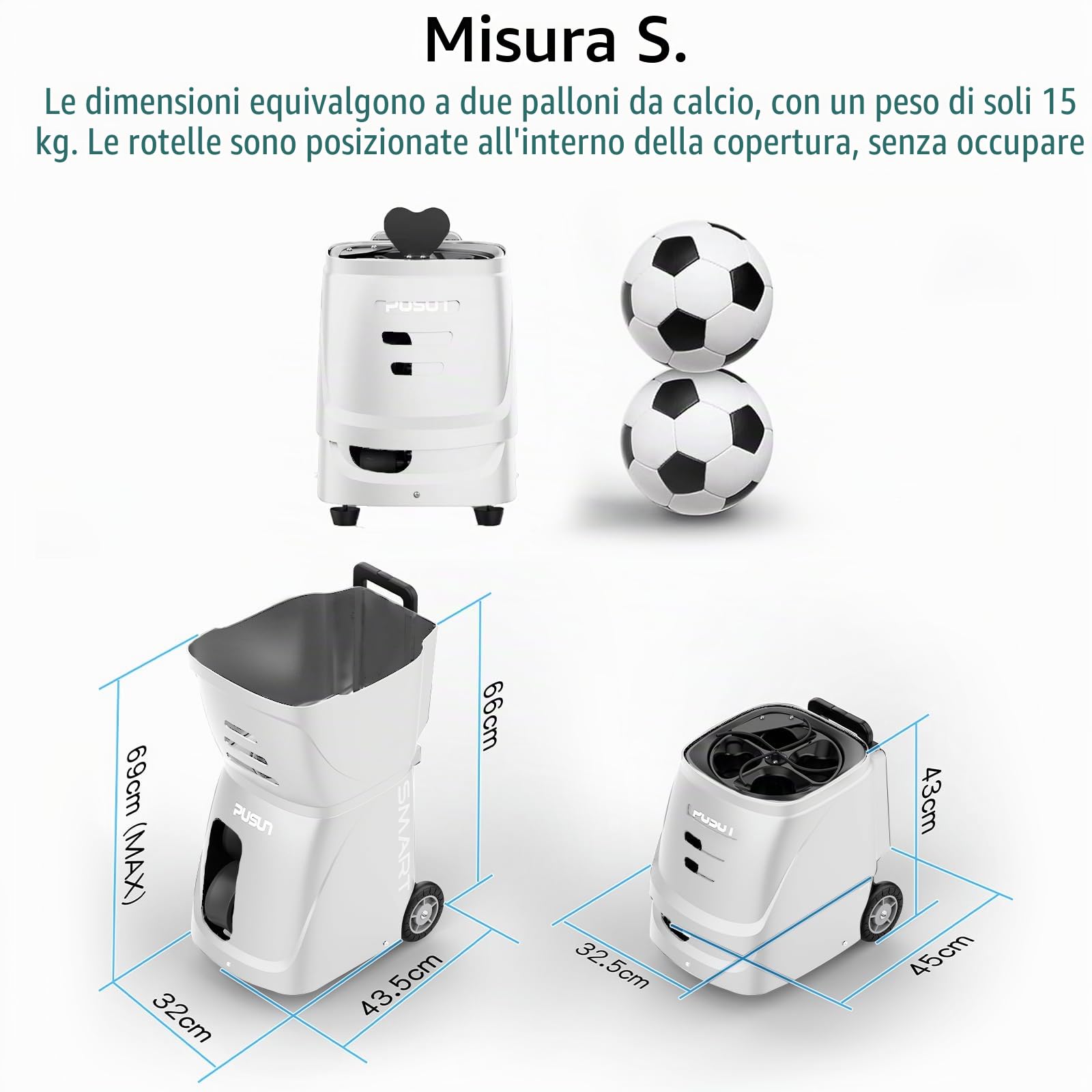 PT Smart - Macchina per palline da tennis | Personal Coach controllato da app | Pro Ball Hopper per tutti i livelli di abilità | Programmi di allenamento personalizzati | Velocità regolabile 12,5-75