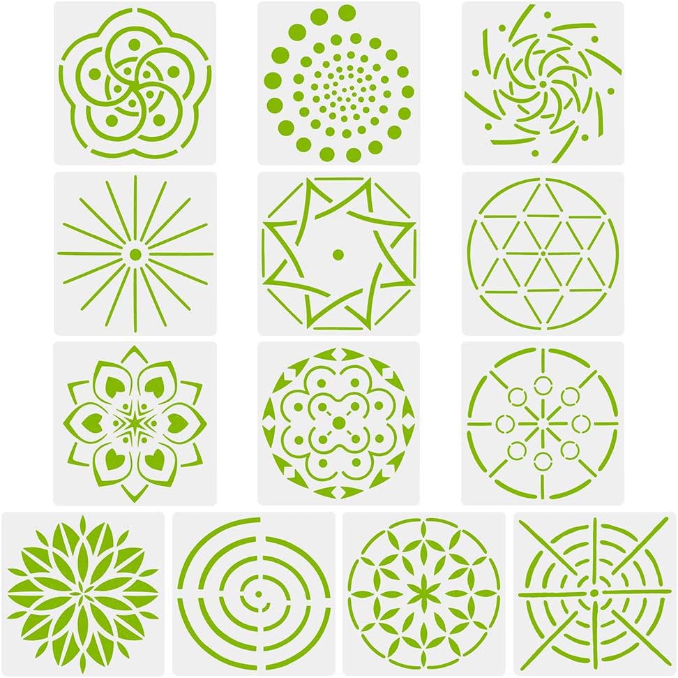 Novelfun Mandala Dot Painting Stencils Template Set of 13, Mandala Dotting Stencils for Rocks Stone Wall Art, Canvas, Wood Furniture Painting, DIY Drawing Art Projects