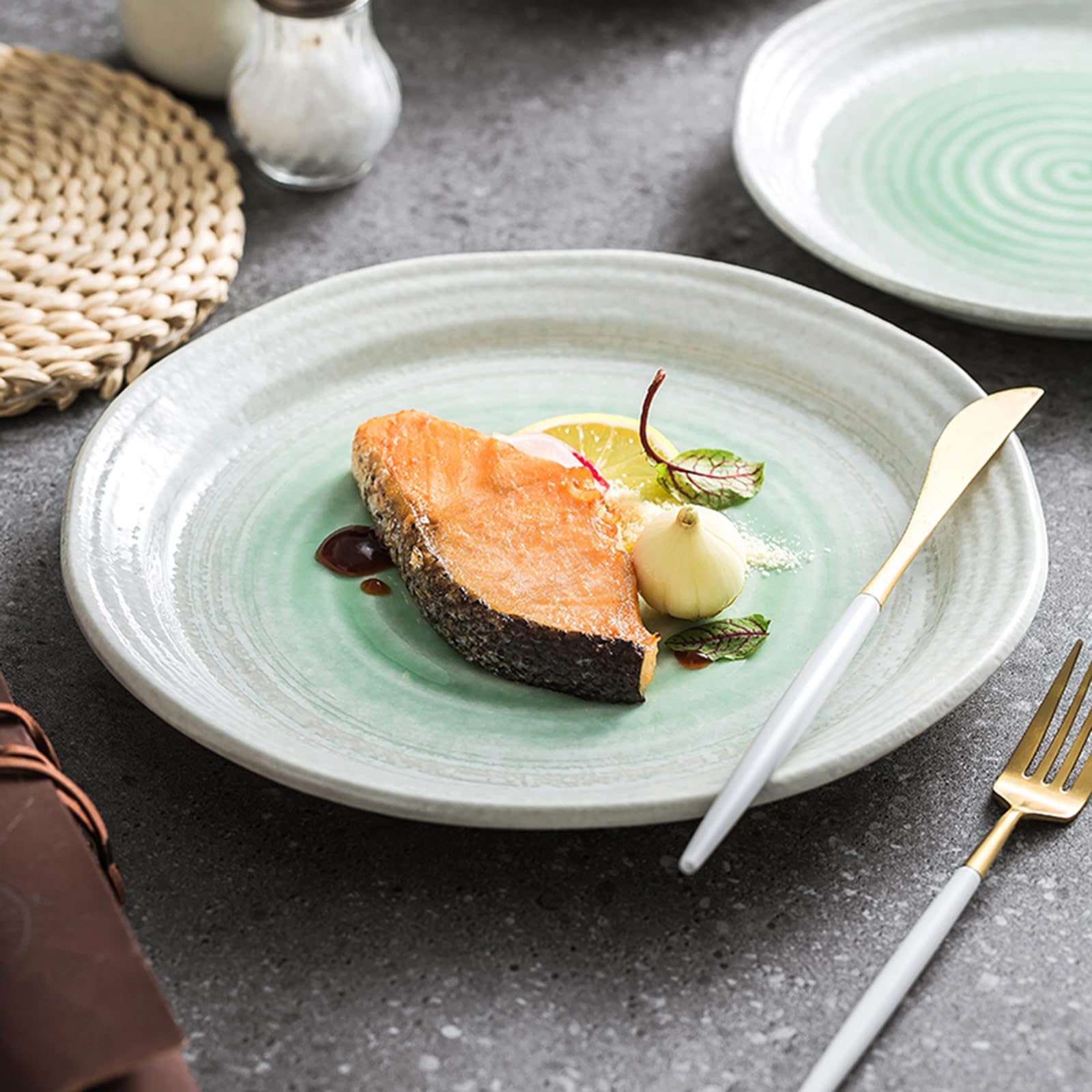 Piatti Piani in Ceramica Creativa, Piatti Casa, per Pasta Dolce, Piatti Quotidiani, Piatti da Cucina, Piatti da Portata, Adatti al Microonde E alla Lavastoviglie(Size:24.7 * 24.7 * 3CM)