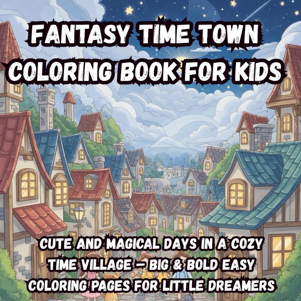 Fantasy Time Town Coloring Book for Kids: Cute and Magical Days in a Cozy Time Village – Big & Bold Easy Coloring Pages for Little Dreamers