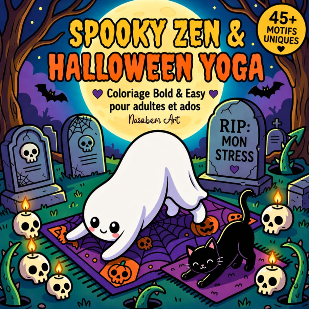 SPOOKY ZEN & HALLOWEEN YOGA: Coloriage Bold & Easy pour adultes et ados: Livre de coloriage fantôme mignon – Dessins simples avec gros contours pour ... et une ambiance cocooning d'Halloween