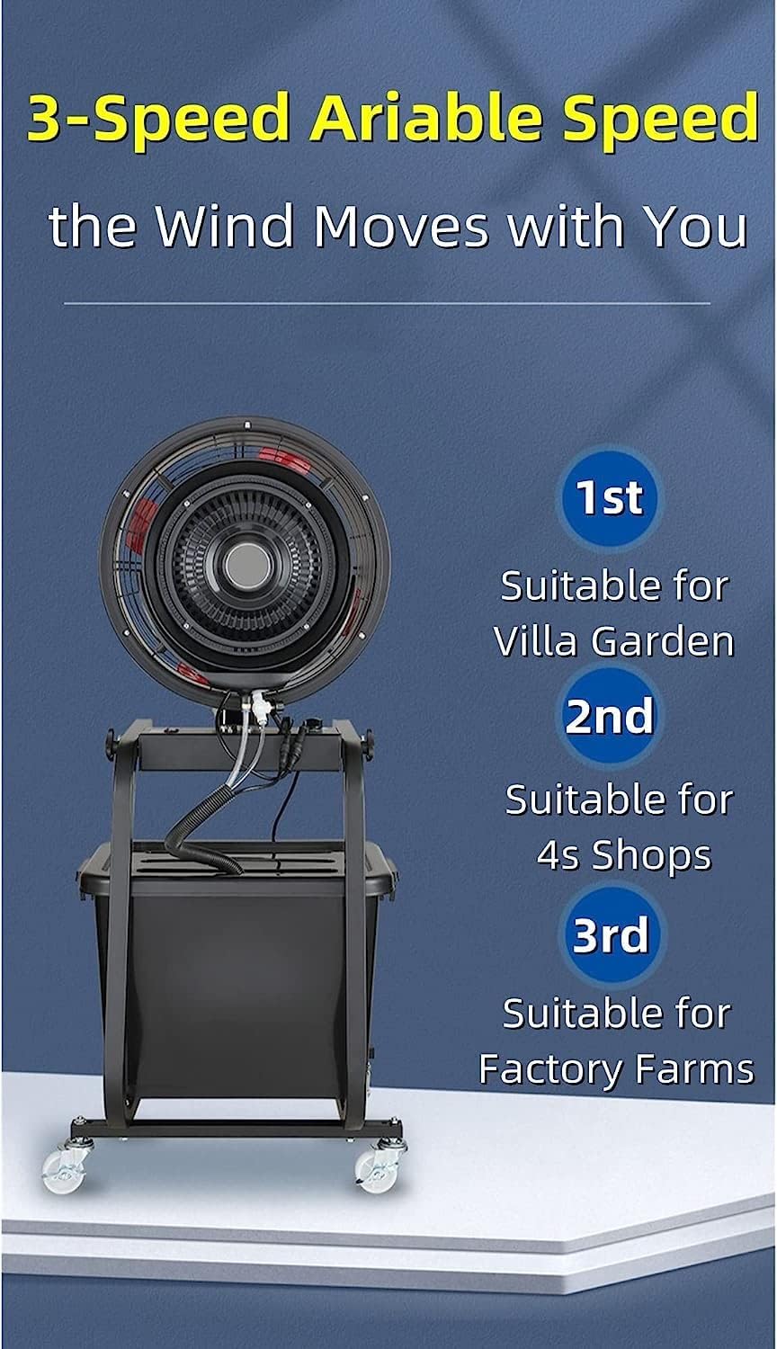 High-Velocity Industrial Pedestal Fan, 90" Oscillating Standing Fan with Wheels, Industrial Misting Fans with 42L Large Water Tank, 3 Wind Speed, 5300m3/H