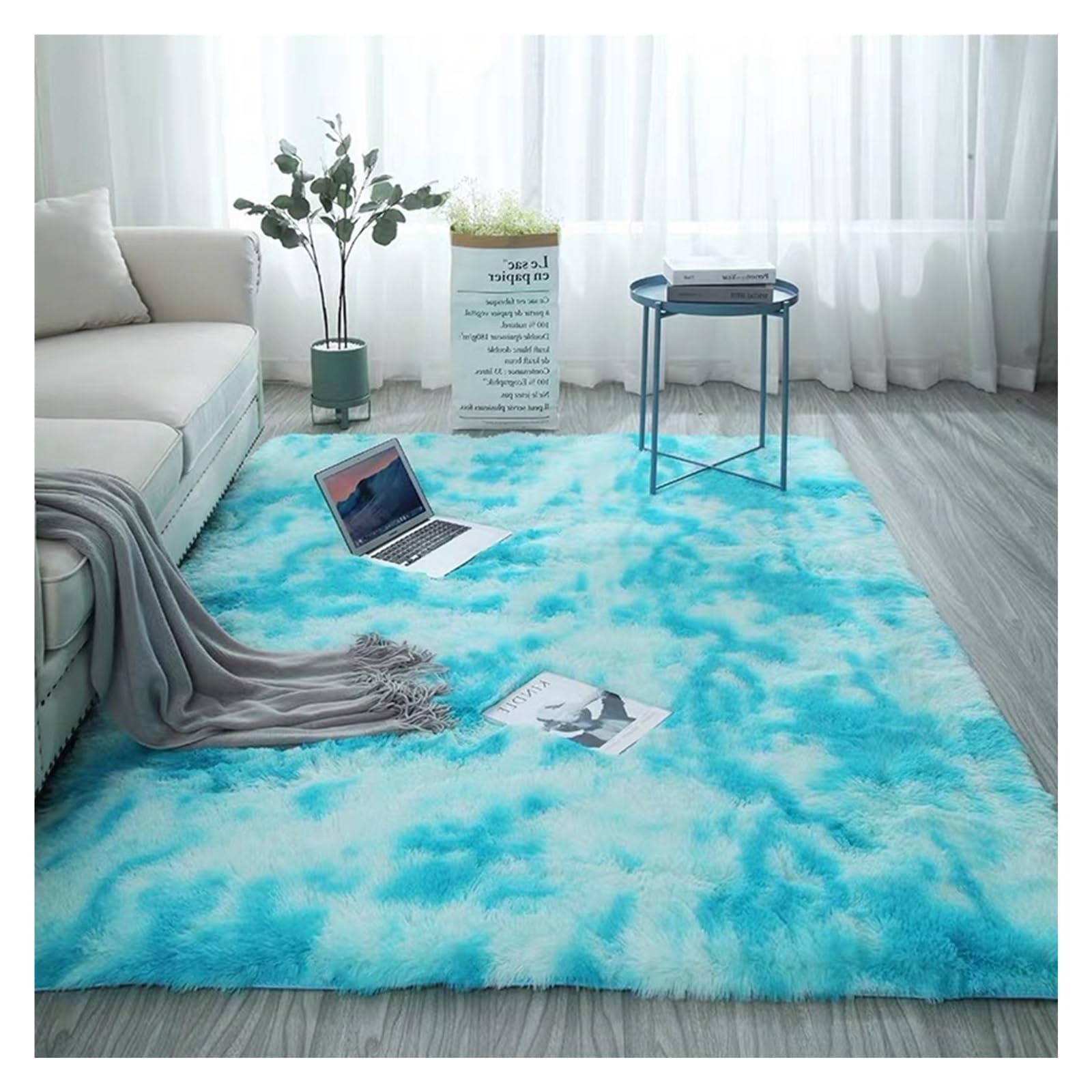 Tapis de Salon Poils Longs Fausse Fourrure Shaggy Moelleux 150 x 180 cm Moderne Design Fluffy Soft Longhair Décoratif Coussin Coussin de Chaise Canapé Natte, Bleu Ciel