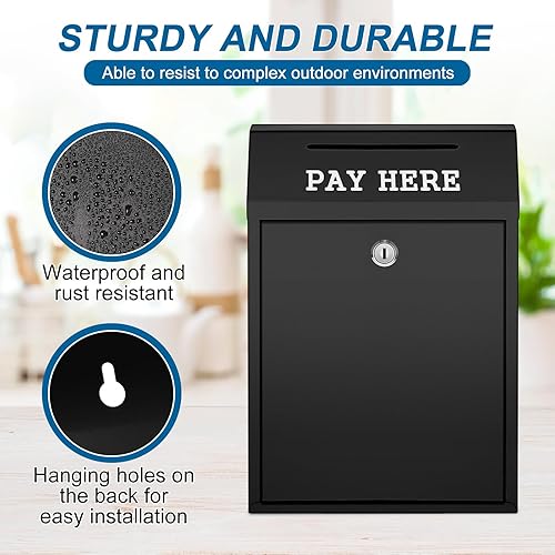 Miniatura 2 de Caja de dinero segura para recolección de dinero, caja de donación de metal con cerradura para montaje en pared, buzón de correo preperforado,