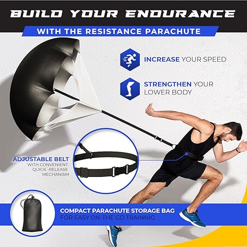 Miniatura 6 de Juego de entrenamiento de velocidad y agilidad (azul y amarillo) - Kit de agilidad con escaleras de fútbol, juego de obstáculos de conos, paracaídas