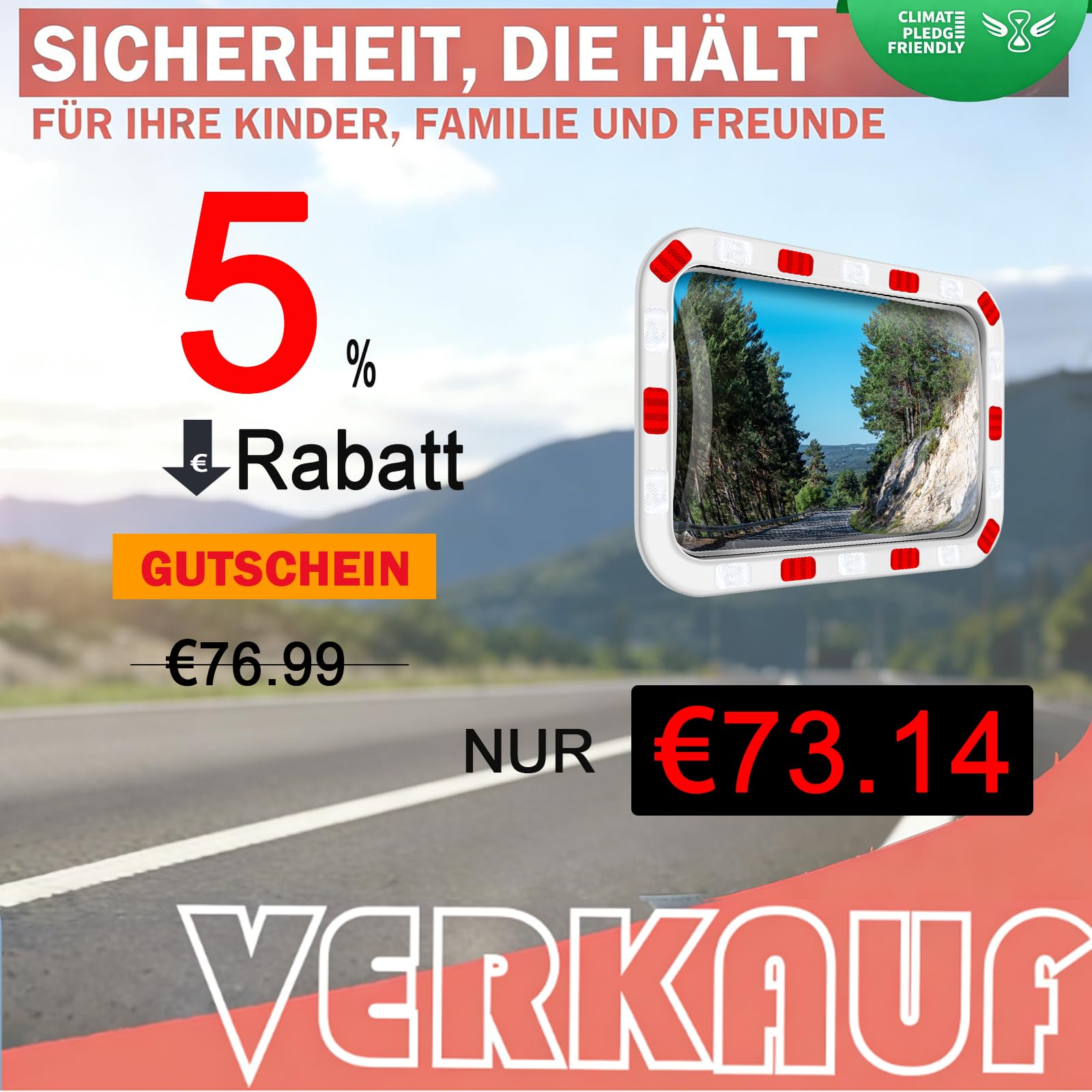 moveland Verkehrsspiegel Rechteckig 40x60 cm – Professioneller Acryl-straßenspiegel mit Verstellbarer Halterung, Einfache Montage, Weitem Blickwinkel für Verkehr, Straßen, Garage (Innen & Außen)
