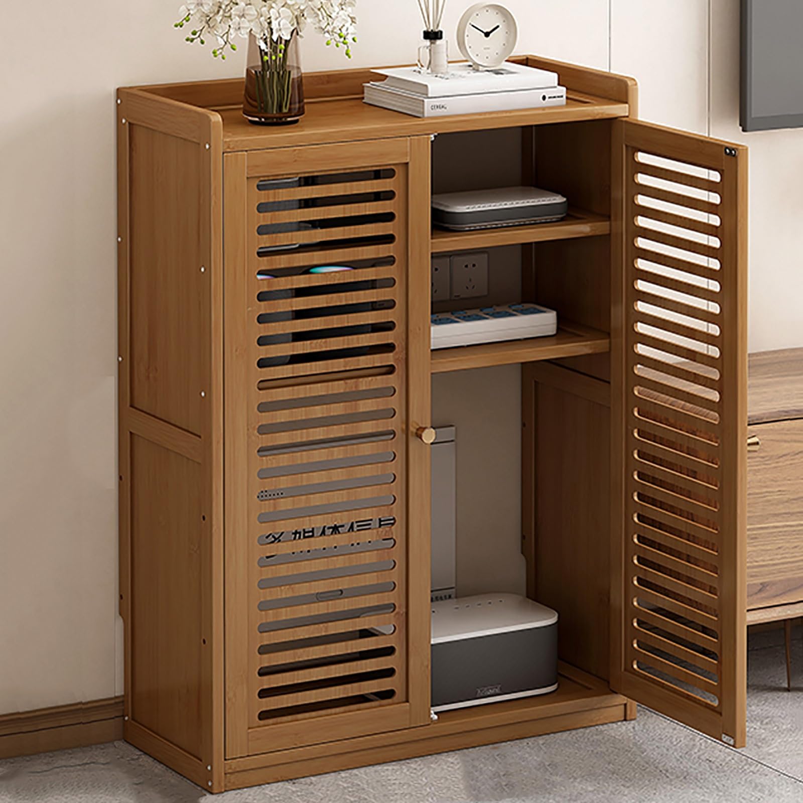 Cache-radiateur étagère rangement et meuble multimédia deux étages