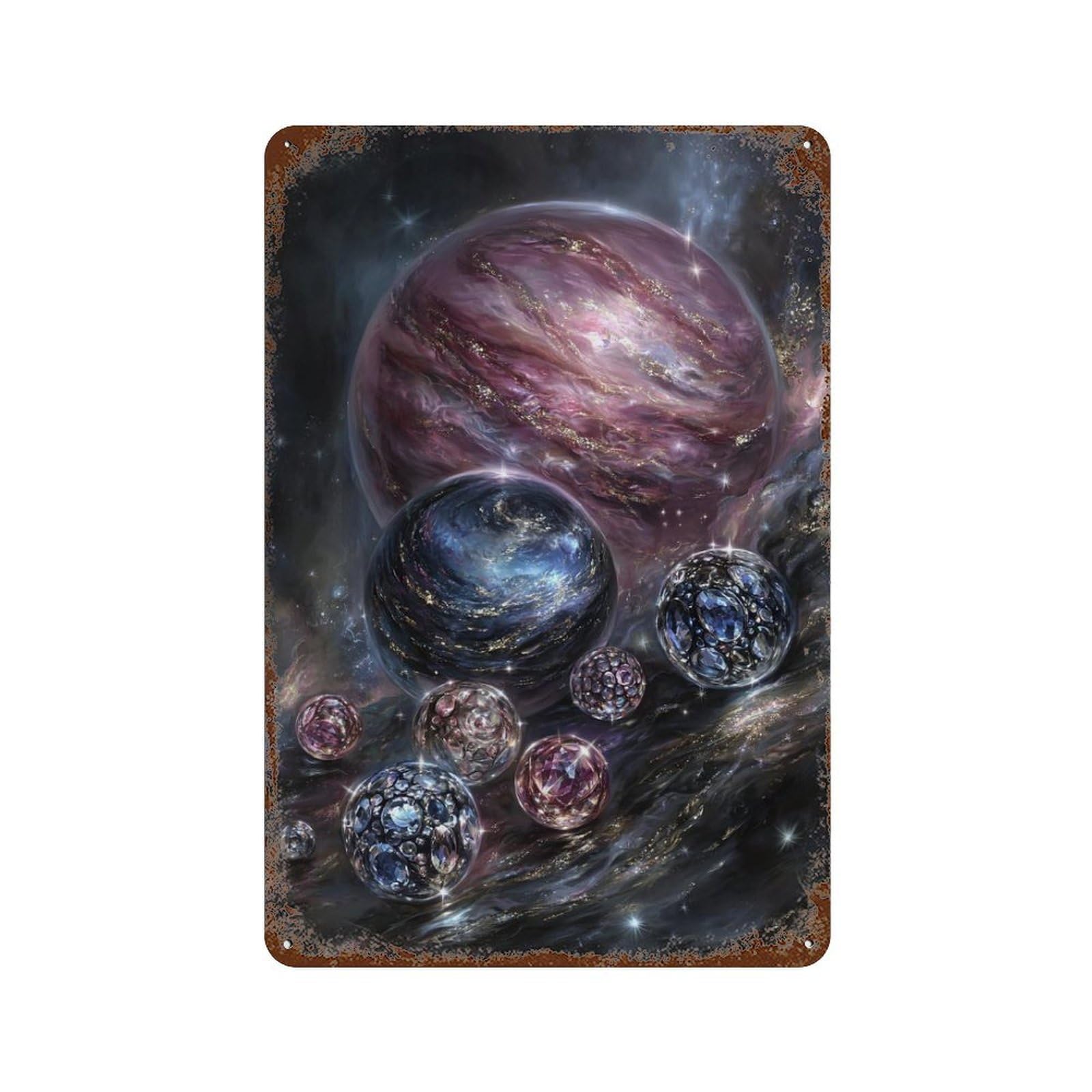 Cosmic Gemstones Collection Vintage Wall Sign 11.8"x7.9", Rust Effect Metal Decor for Shed, Workshop And Garage Wall Decor