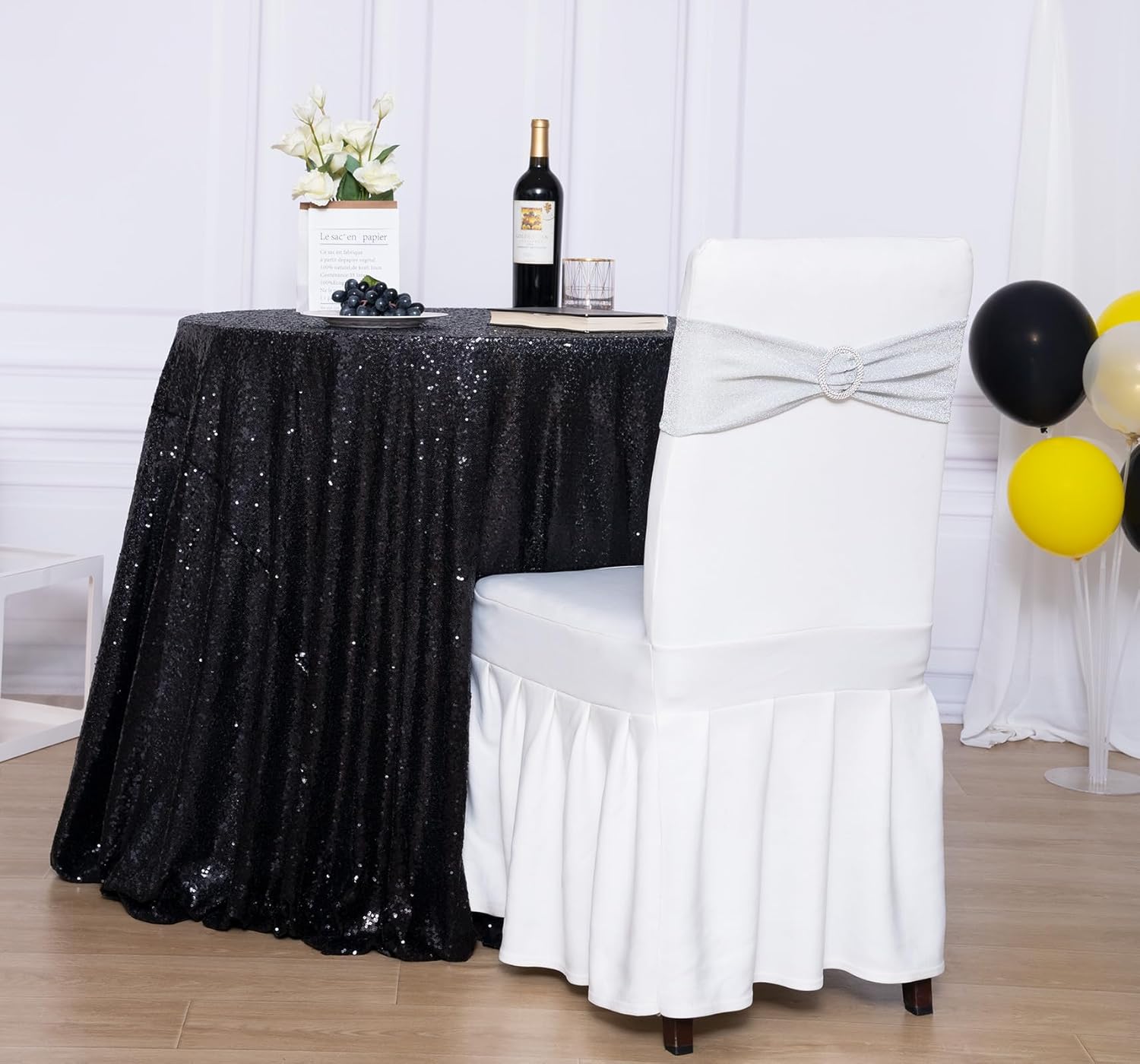 Eternal Beauty Set of 50 Silver Chair Band Bow Spandex Chair Sashes for Wedding Decorations