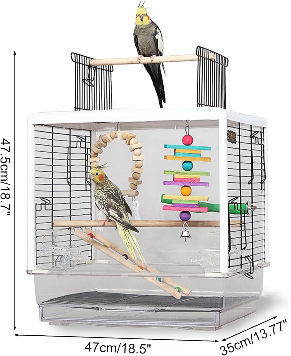 Jaula para Pájaros,Jaula Pájaros,Jaula de pájaros, Jaula for pájaros de Metal Resistente a la oxidación con Escalera en el Techo y Bandeja Inferior for cacatúas, periquitos, agapornis