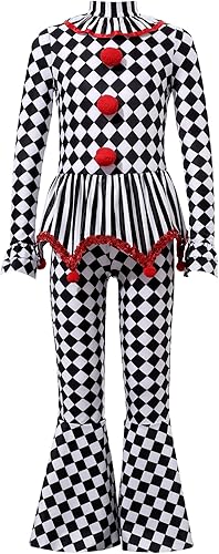 Venjoe Disfraz de payaso asesino aterrador para niños y niñas, disfraz de payaso espeluznante para Halloween