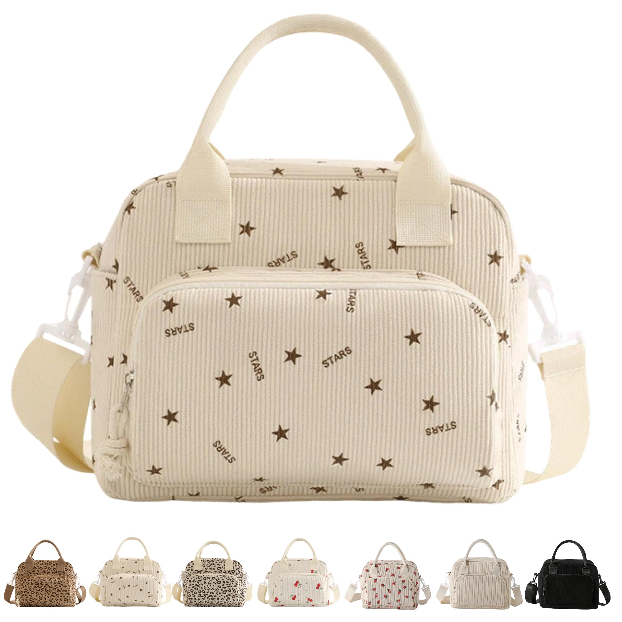Arae Insulated Lunch Bag for Women Men Large Reusable Lunch Box Leakproof Cooler Tote Bag with Removable Shoulder Strap 5 Pockets for Work - Beige Star โ image 1