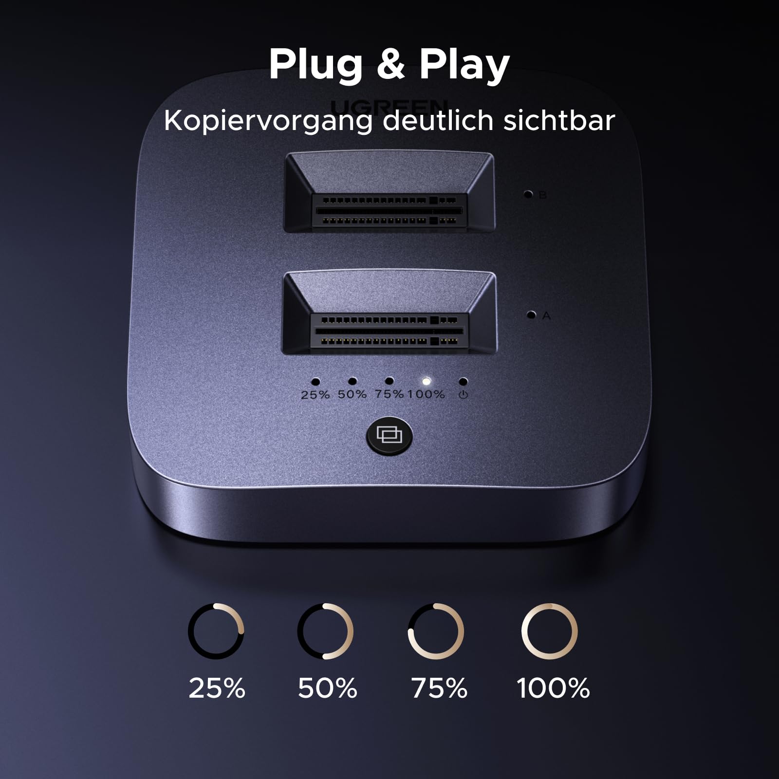 UGREEN Festplatten Dockingstation, USB 3.2 Gen 2X2 20Gbps Dual Bay NVMe SSD Gehäuse, M.2 Festplattengehäuse für M Key PCIE NVMe SSD, Offline-Klonen und UASP unterstützt