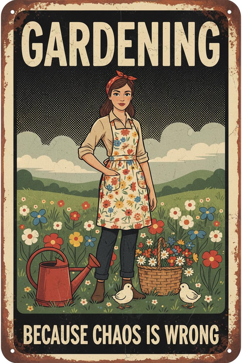 Gardening Because Murder Is Wrong Tin Sign, 8x12 Inch