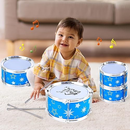 Miniatura 7 de Juego de batería para niños pequeños con luz (todo plástico), regalos musicales juguetes para niños y niñas, kit de batería instrumento musical para