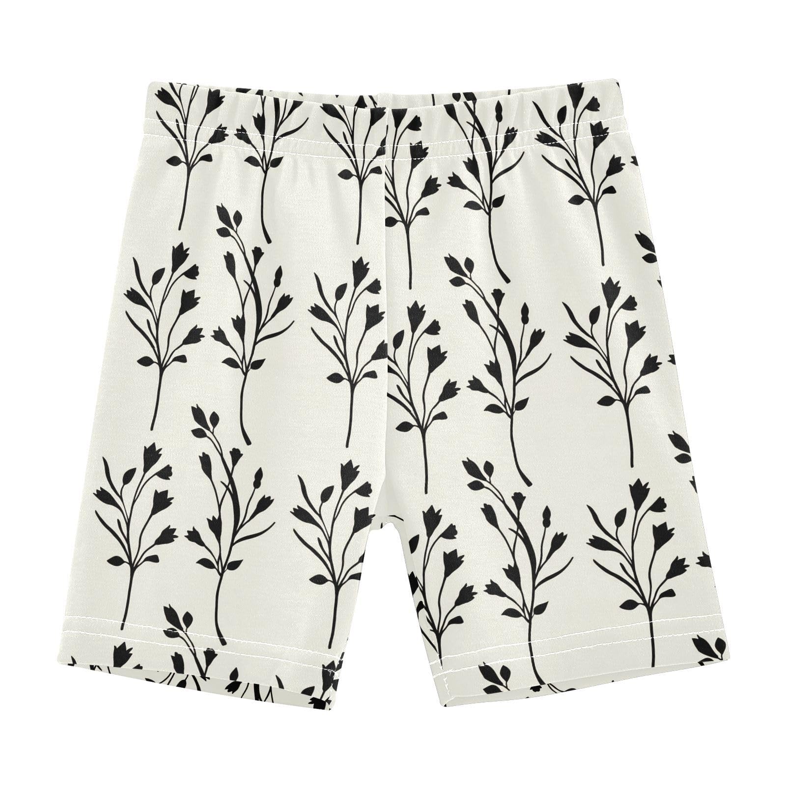 Floral Black Branch Girls Bike Shorts Toddler Soft Cotton Active Biker Shorts