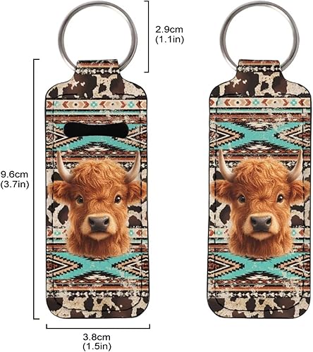 Pensura5 Packs Chapstick Holder Keychain Aesthetic Chapstick Lipstick Holder Key Chain(Baby Highland Cow Printed)