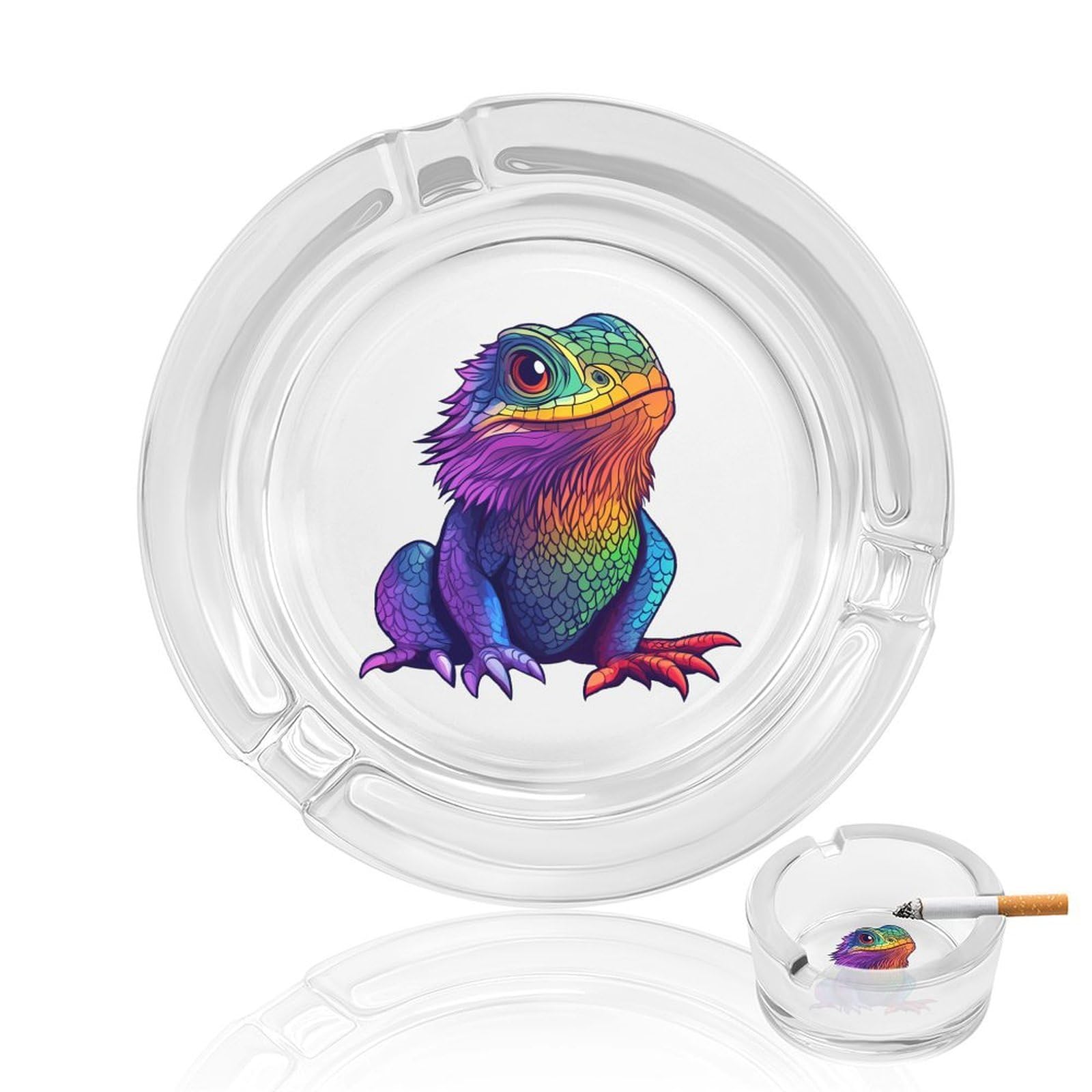 Bearded Dragon Colorful Ashtray Portable Round Glass Outdoor Ash Tray for Home Office Garden Pub