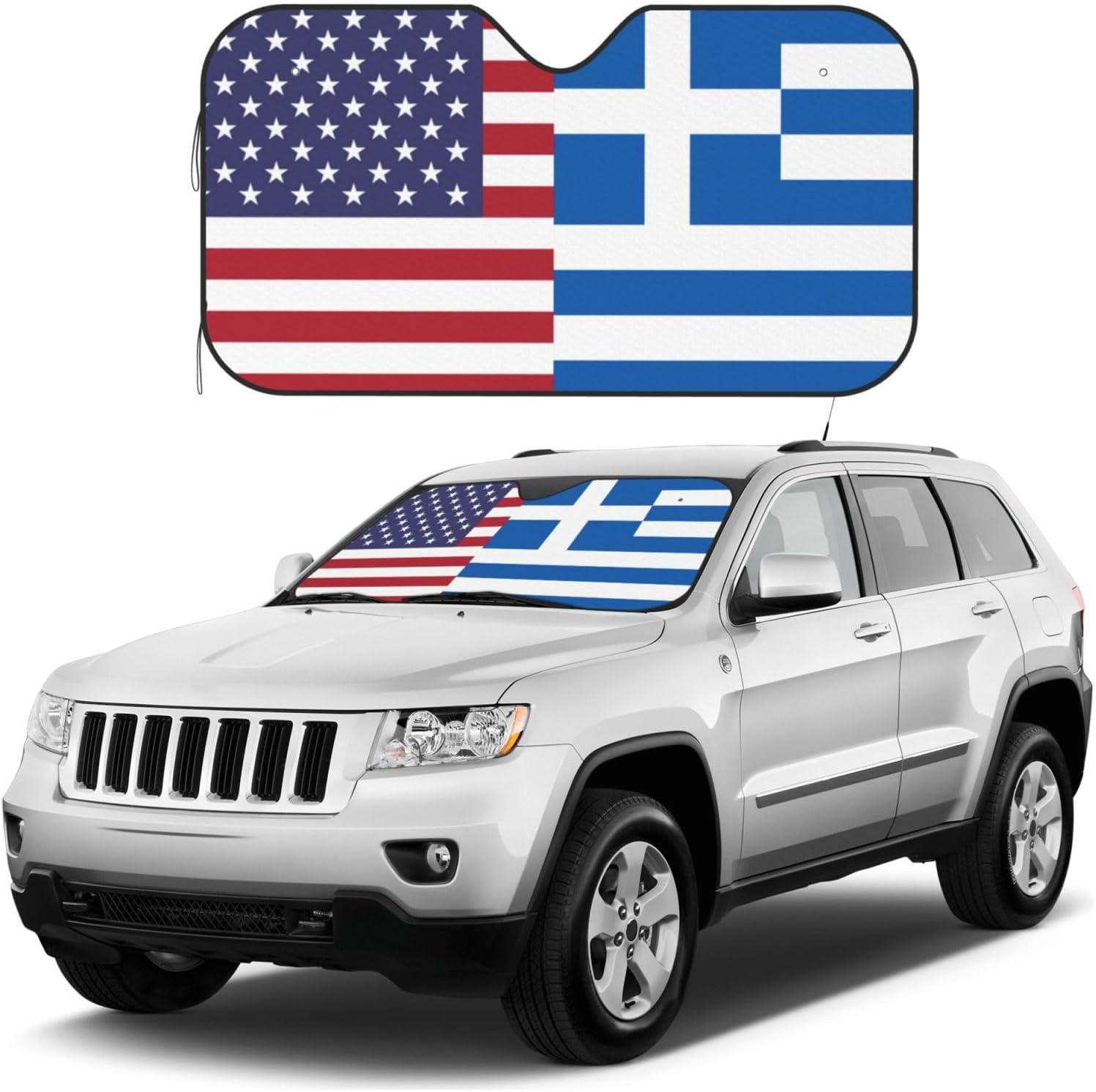 America Greece Friendship Flag Foldable Car Windshield Sunshade Blocks Heat and Sun Glare Uv Rays