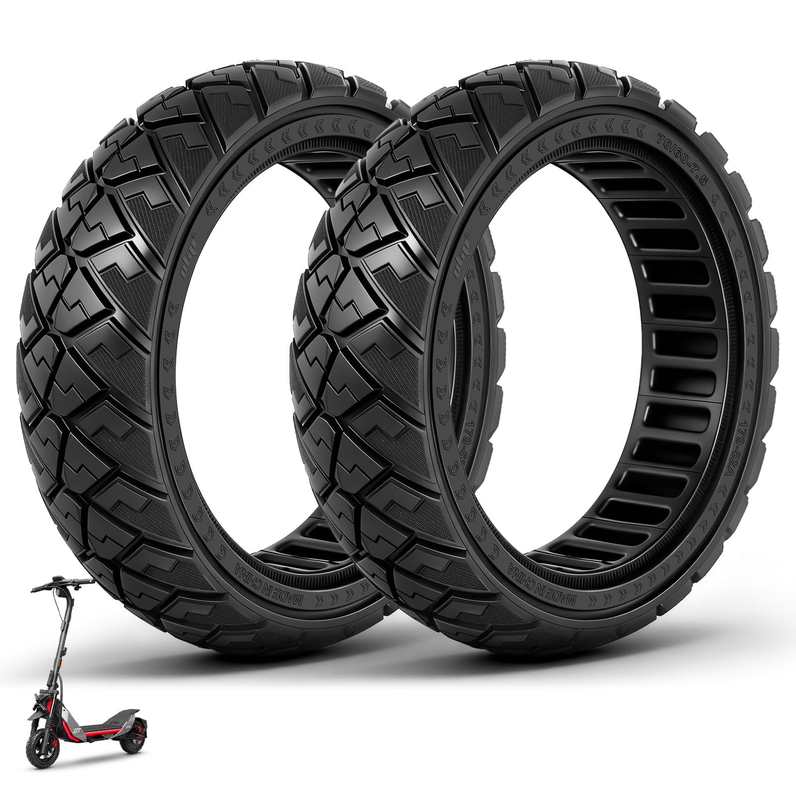 70/60-7,5 Pneu Plein pour Segway ZT3 Pro, ZT3 Pro D et E Trottinettes électriques, Pneus de Remplacement. Pneus Pleins Tout-Terrain Antidérapants, Increvables (Noir, lot de 2)
