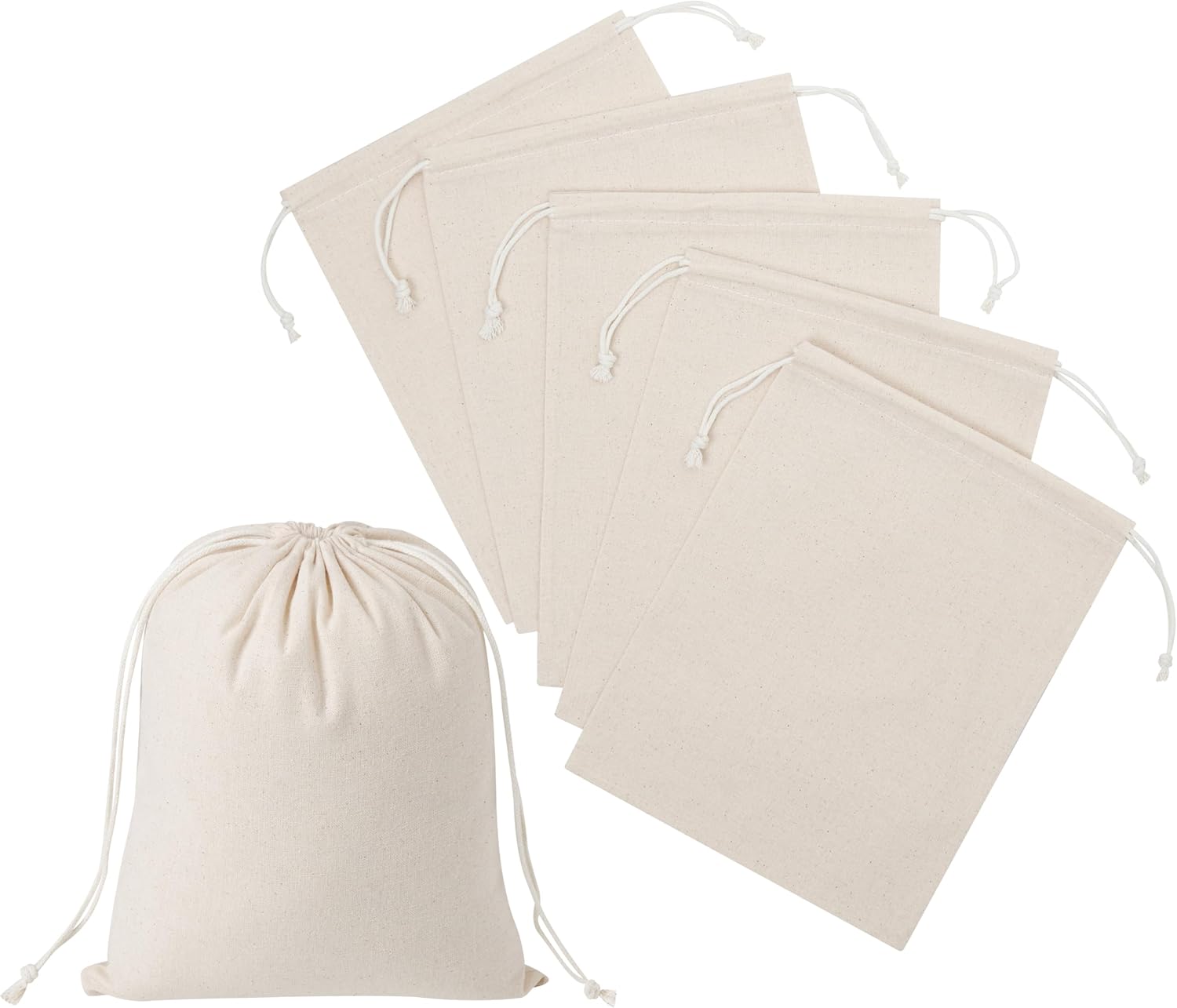 Palterwear 100% Cotton Reusable Drawstring Bags - Pack of 6 Natural Beige 7x9 Inch for Pantry, Kitchen, Gifts & Storage