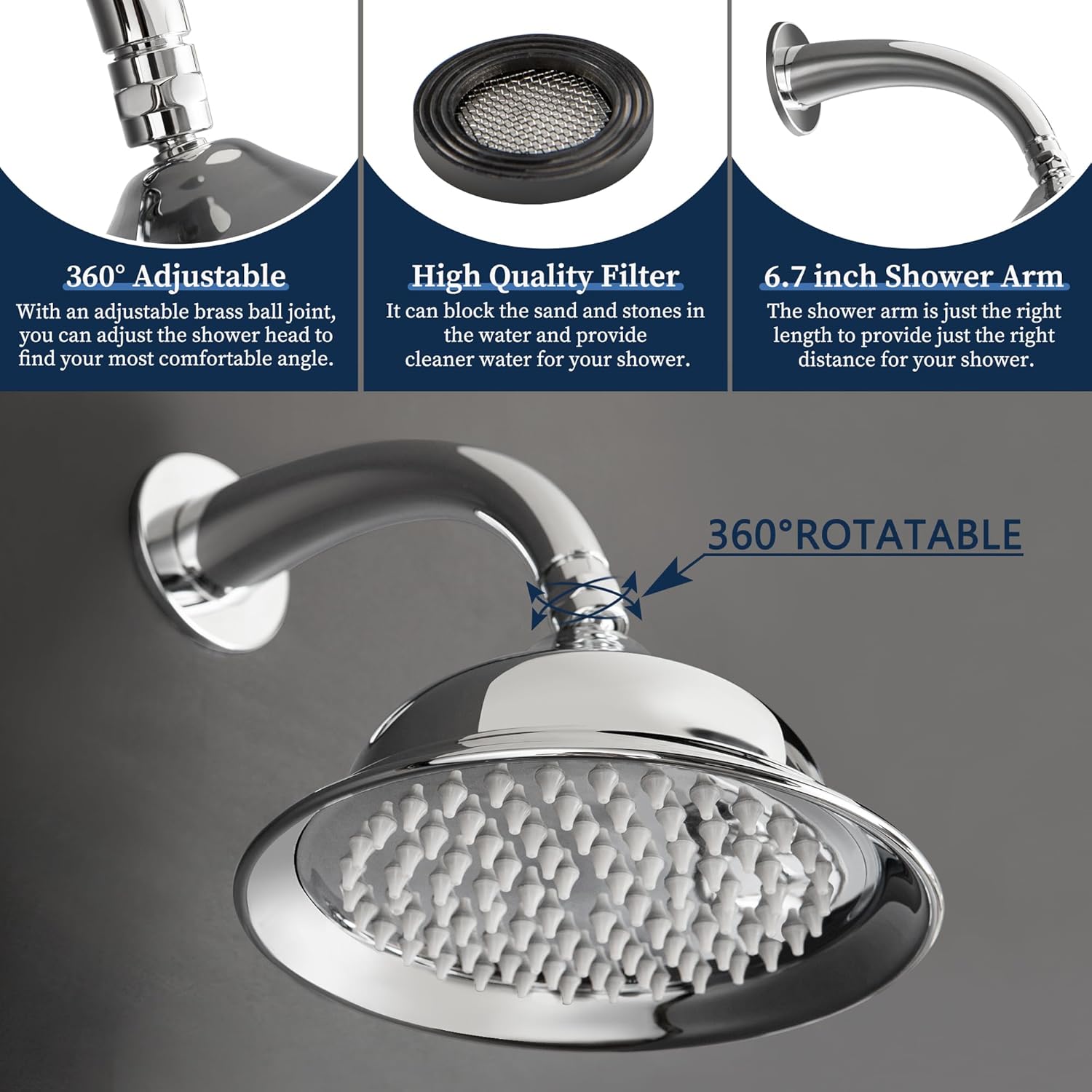 SKOWLL Rainfall Shower Head Set Wall Mount Shower System Vintage Shower Fixtures Set 8 Inch Overhead Shower Kit 2 Function with Telephone Handheld Spray, Polished Chrome