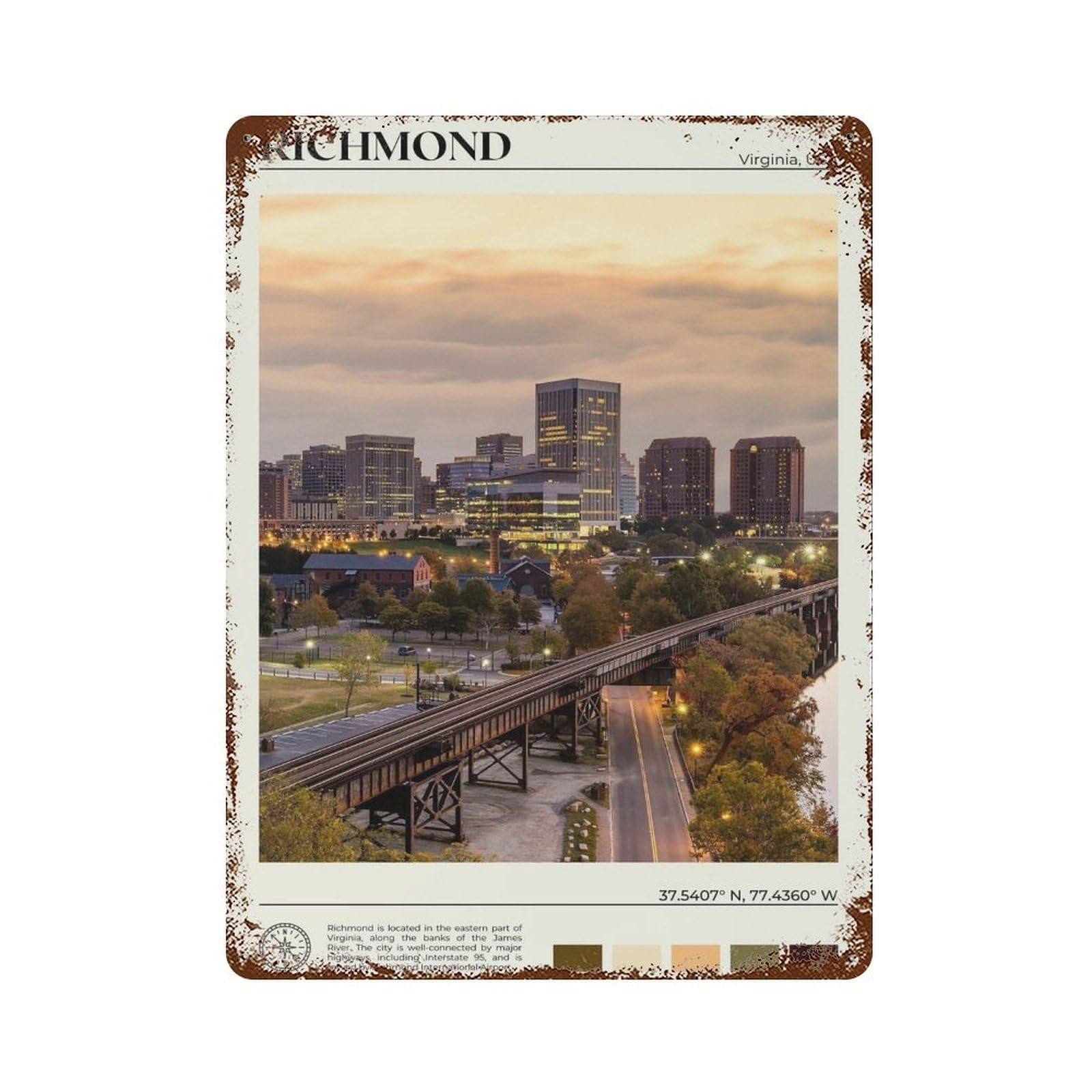 xiaoxiaoshen Real Photo Richmond Decor Virginia Wall Decor Art Metal Tin Poster Modern Home Decor Art Home Bar Shop Decorations Vintage Sign 40x30cm